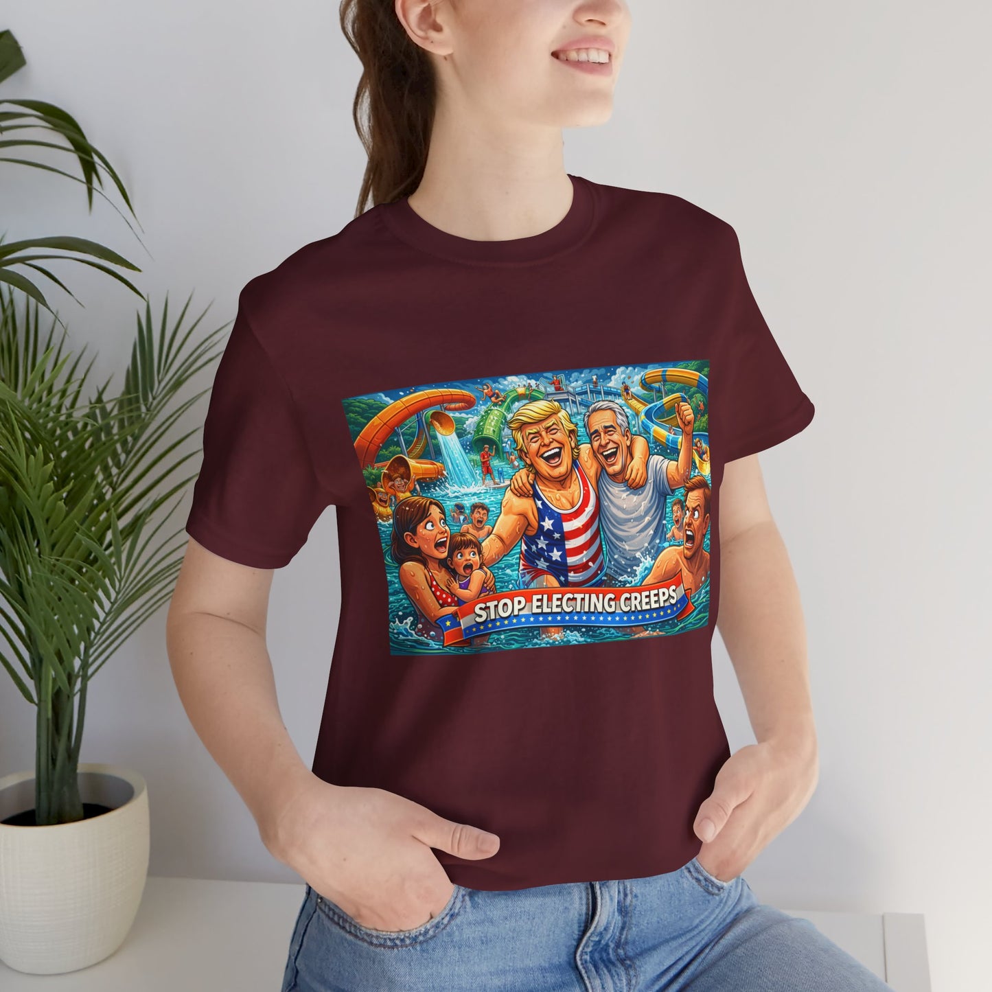 T‑Shirt — "Stop Fleecing Creeps" Beach Party Graphic Tee