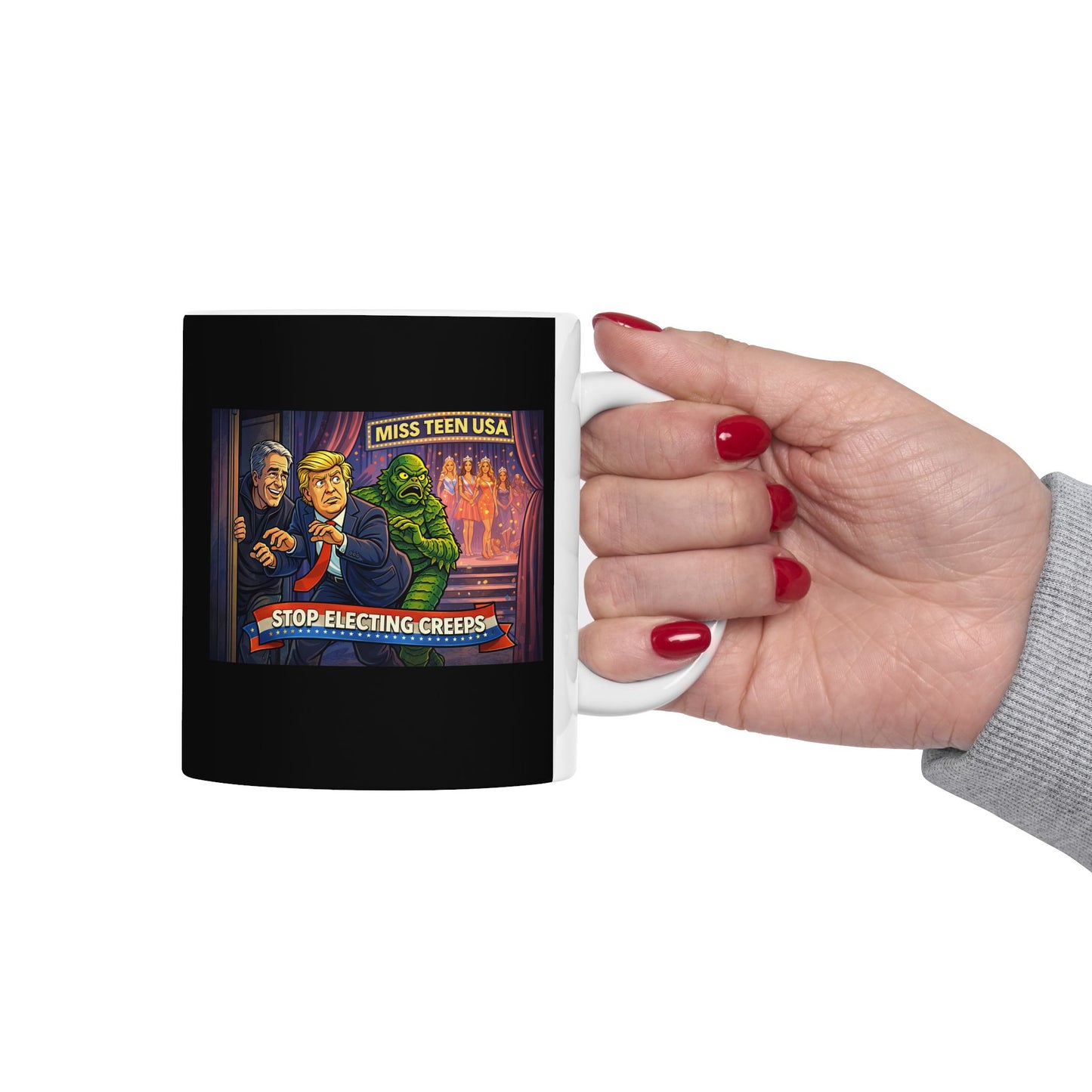Vintage Stage Curtain Coffee Mug with Showbiz Illustration