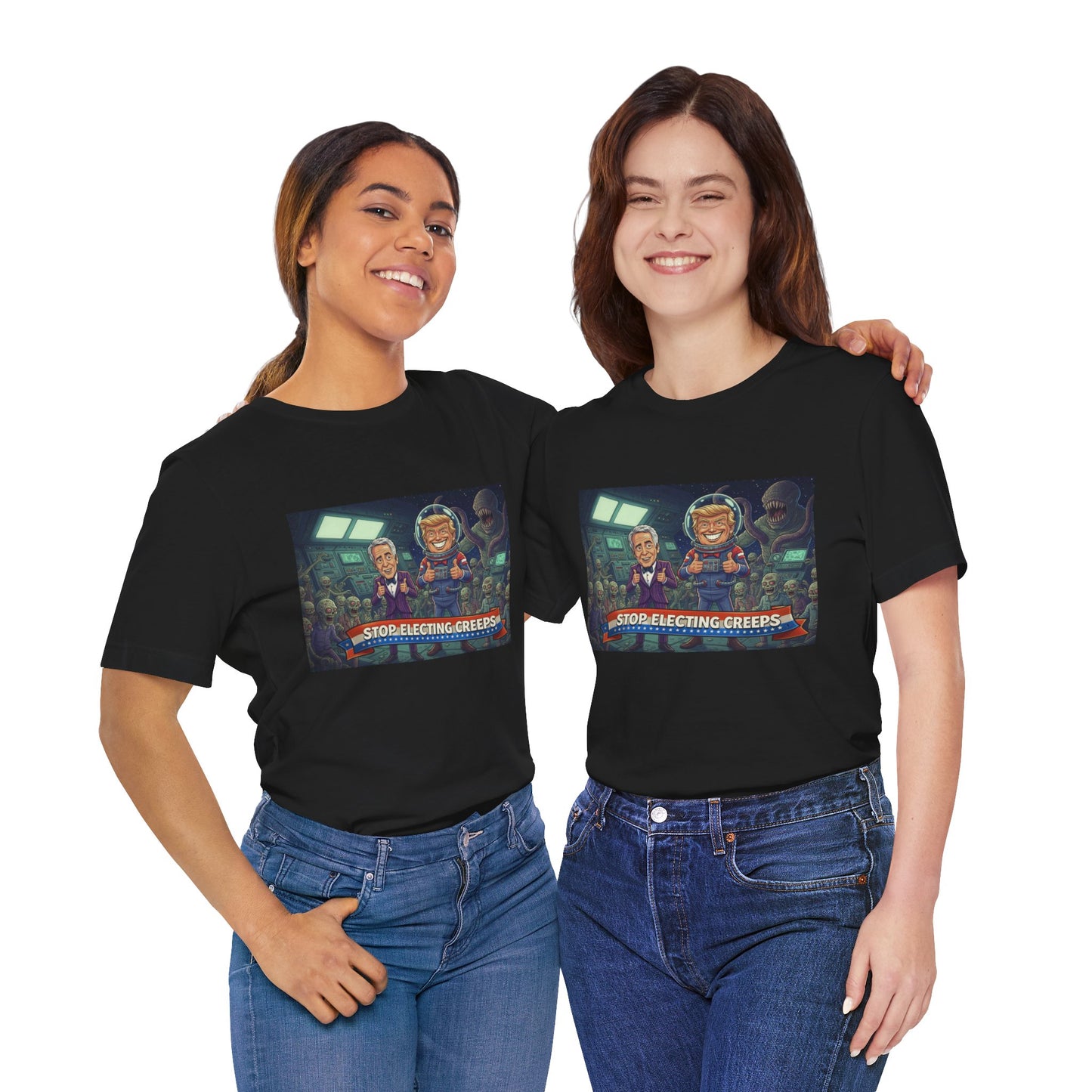 Political Satire Tee — “Stop Electing Creeps” Graphic Shirt
