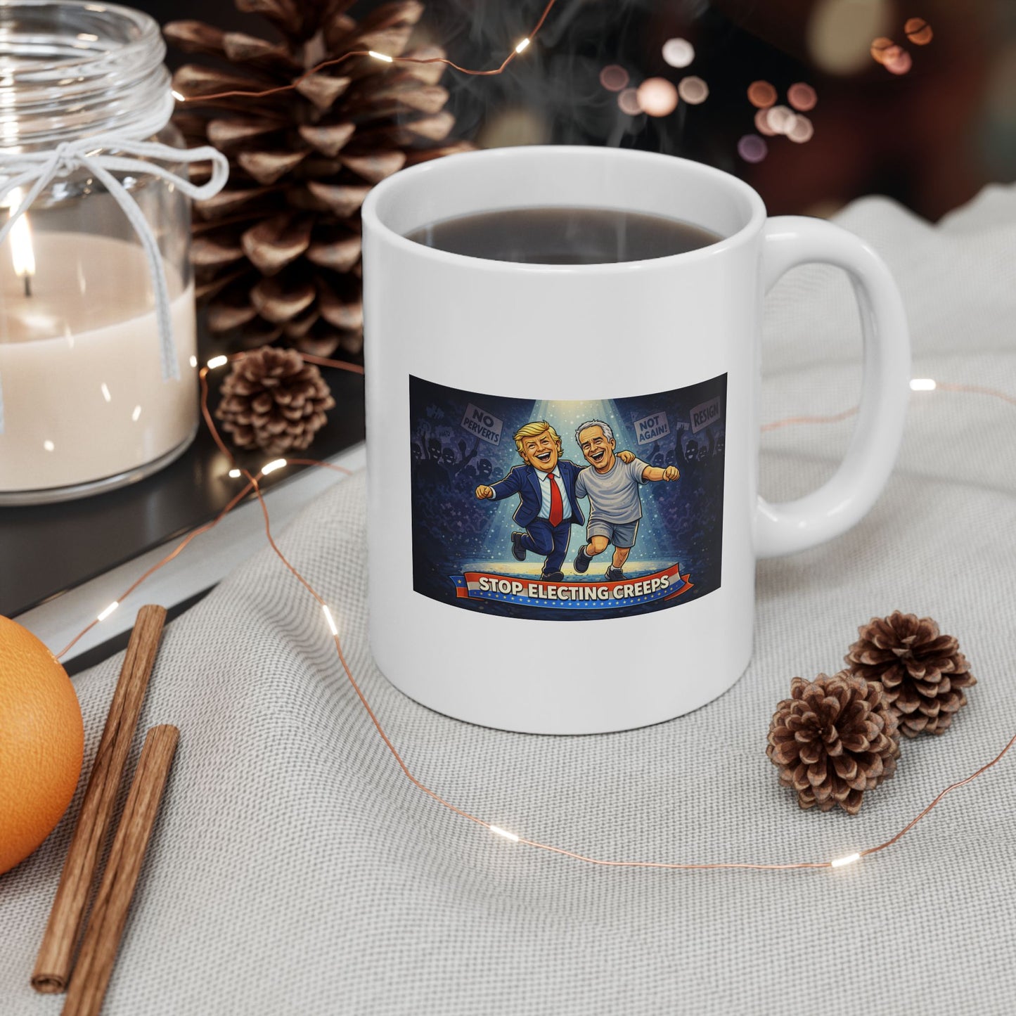 Ceramic Mug — Retro Neon Motorcycle Nightscape Coffee Cup (11oz, 15oz)