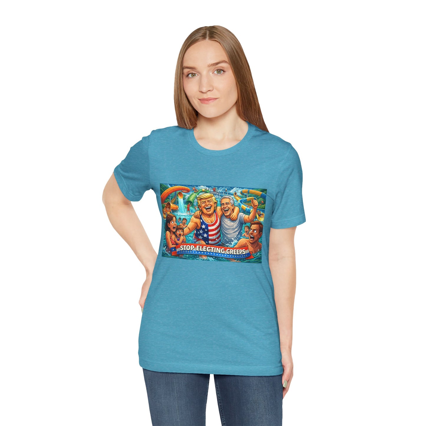 T‑Shirt — "Stop Fleecing Creeps" Beach Party Graphic Tee