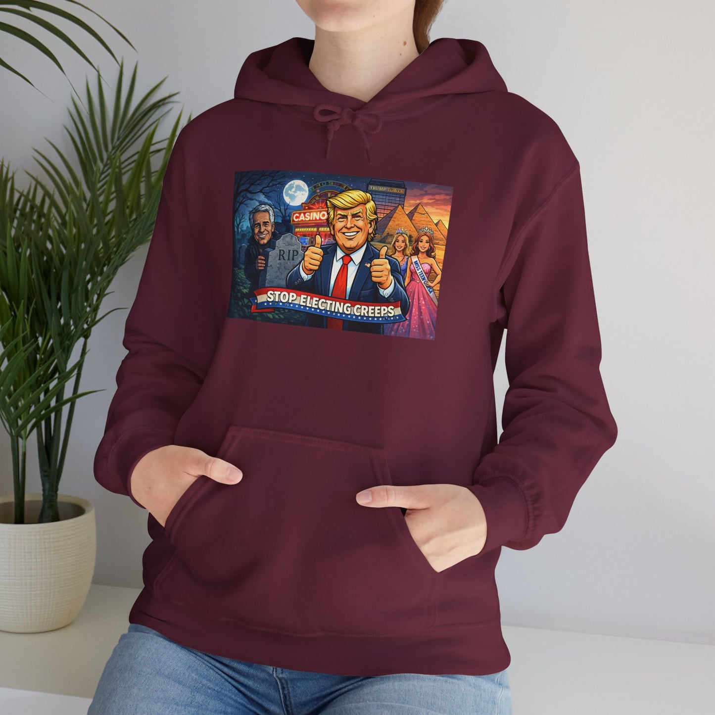 Political Hoodie — 'Make America Grateful' Cartoon Trump & Supporters Graphic Hoodie