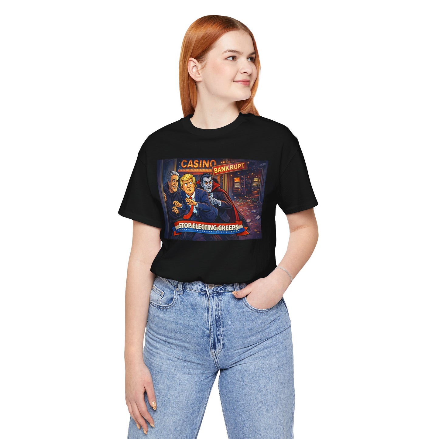 Casino Bankrupt Graphic Tee — "Stop Electing Creeps" Political Satire T‑Shirt