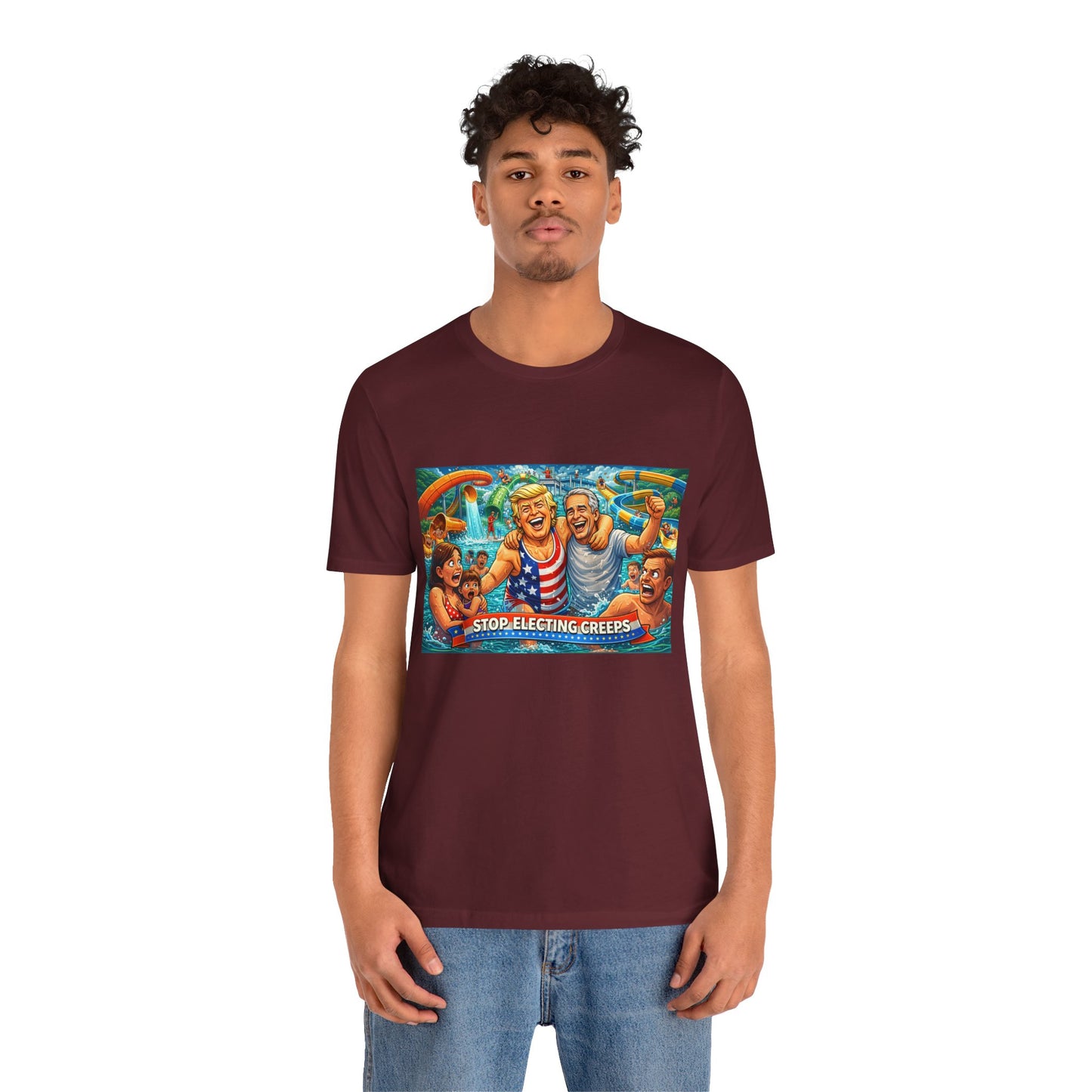 T‑Shirt — "Stop Fleecing Creeps" Beach Party Graphic Tee