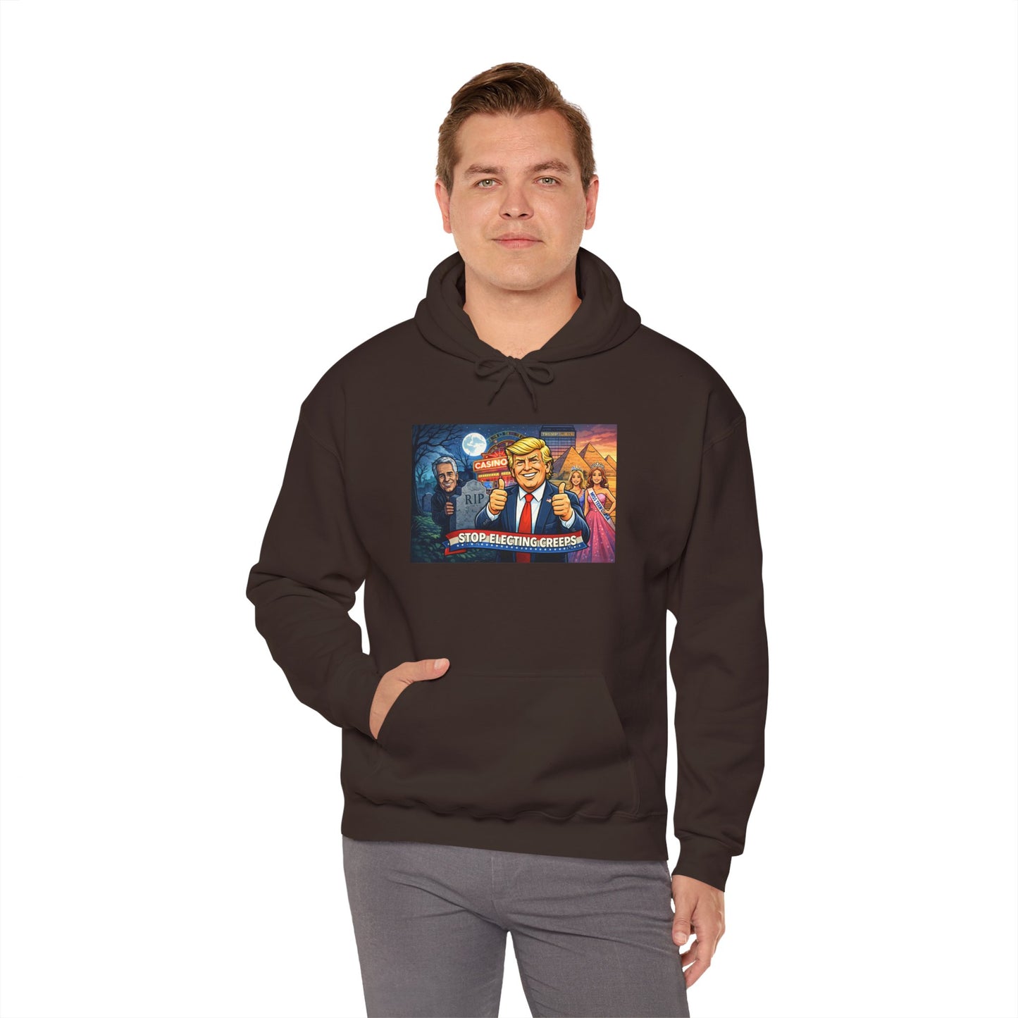 Political Hoodie — 'Make America Grateful' Cartoon Trump & Supporters Graphic Hoodie