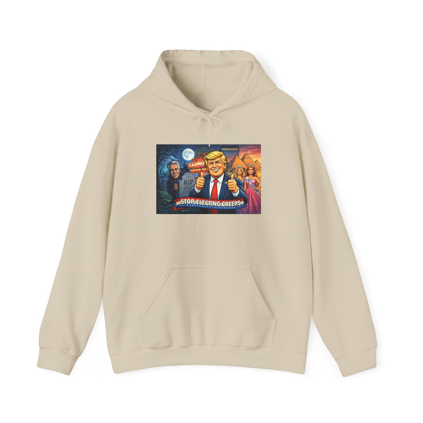 Political Hoodie — 'Make America Grateful' Cartoon Trump & Supporters Graphic Hoodie
