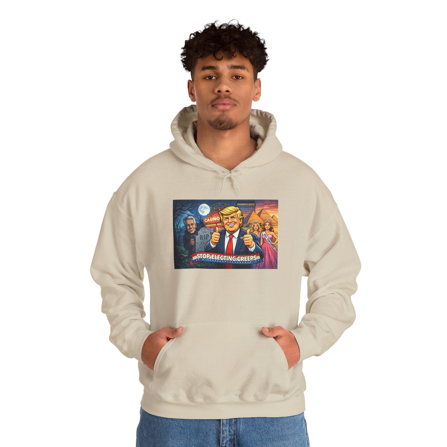 Political Hoodie — 'Make America Grateful' Cartoon Trump & Supporters Graphic Hoodie