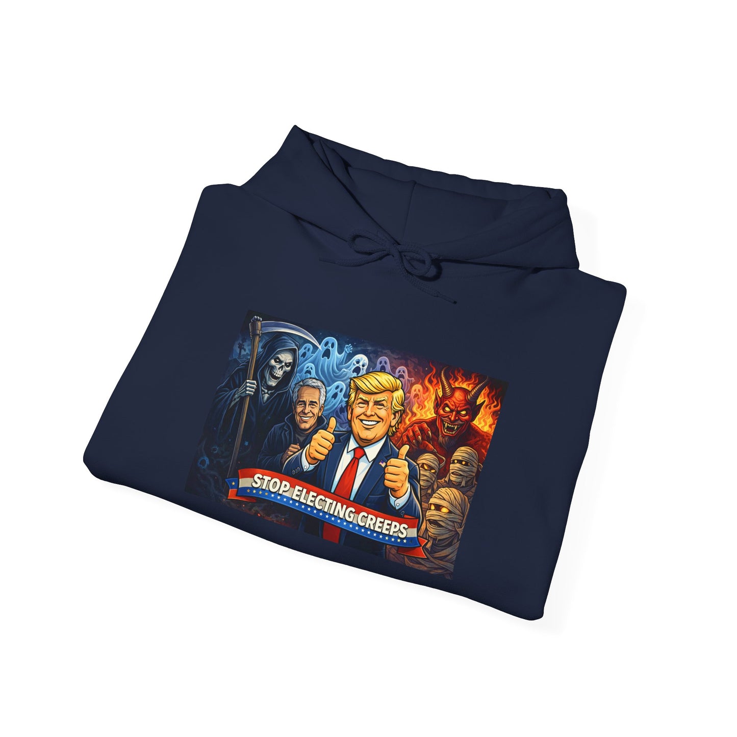 Political Caricature Hoodie — Bold Retro Satire Graphic Sweatshirt