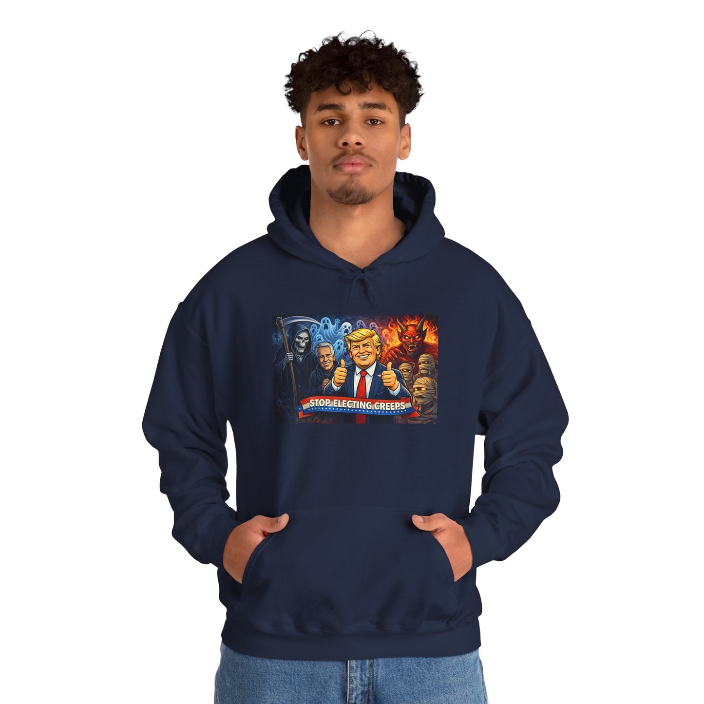 Political Caricature Hoodie — Bold Retro Satire Graphic Sweatshirt