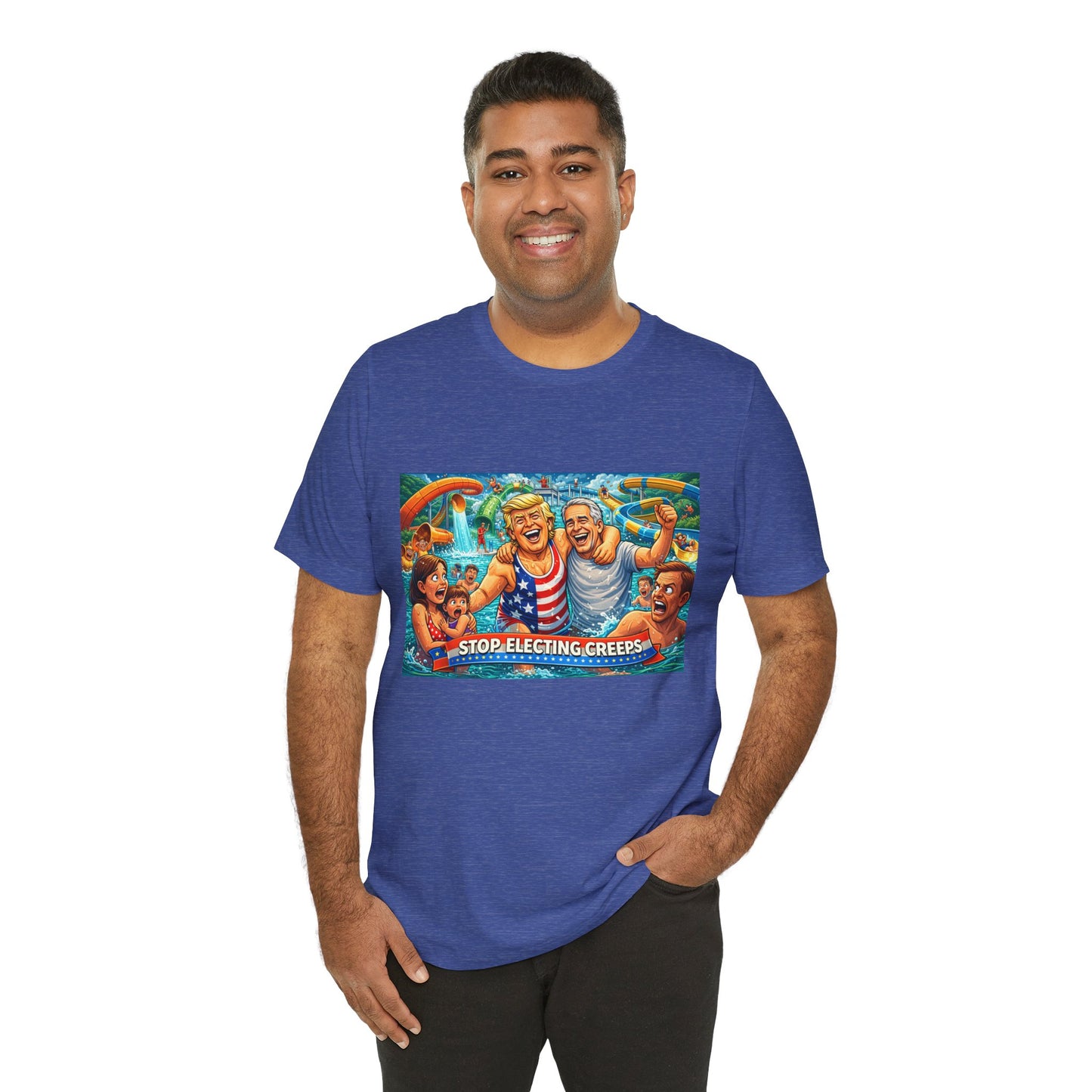 T‑Shirt — "Stop Fleecing Creeps" Beach Party Graphic Tee