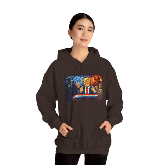Political Caricature Hoodie — Bold Retro Satire Graphic Sweatshirt
