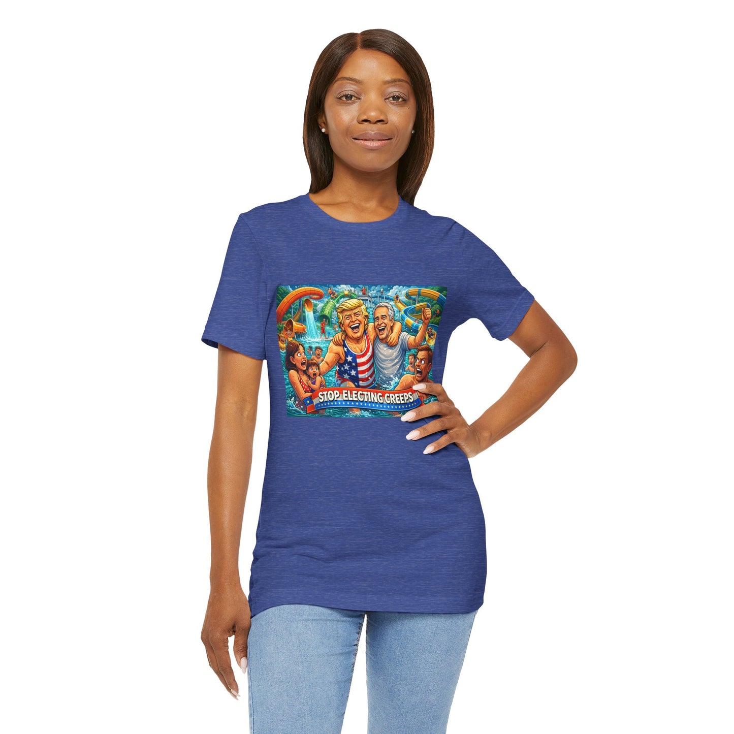 T‑Shirt — "Stop Fleecing Creeps" Beach Party Graphic Tee
