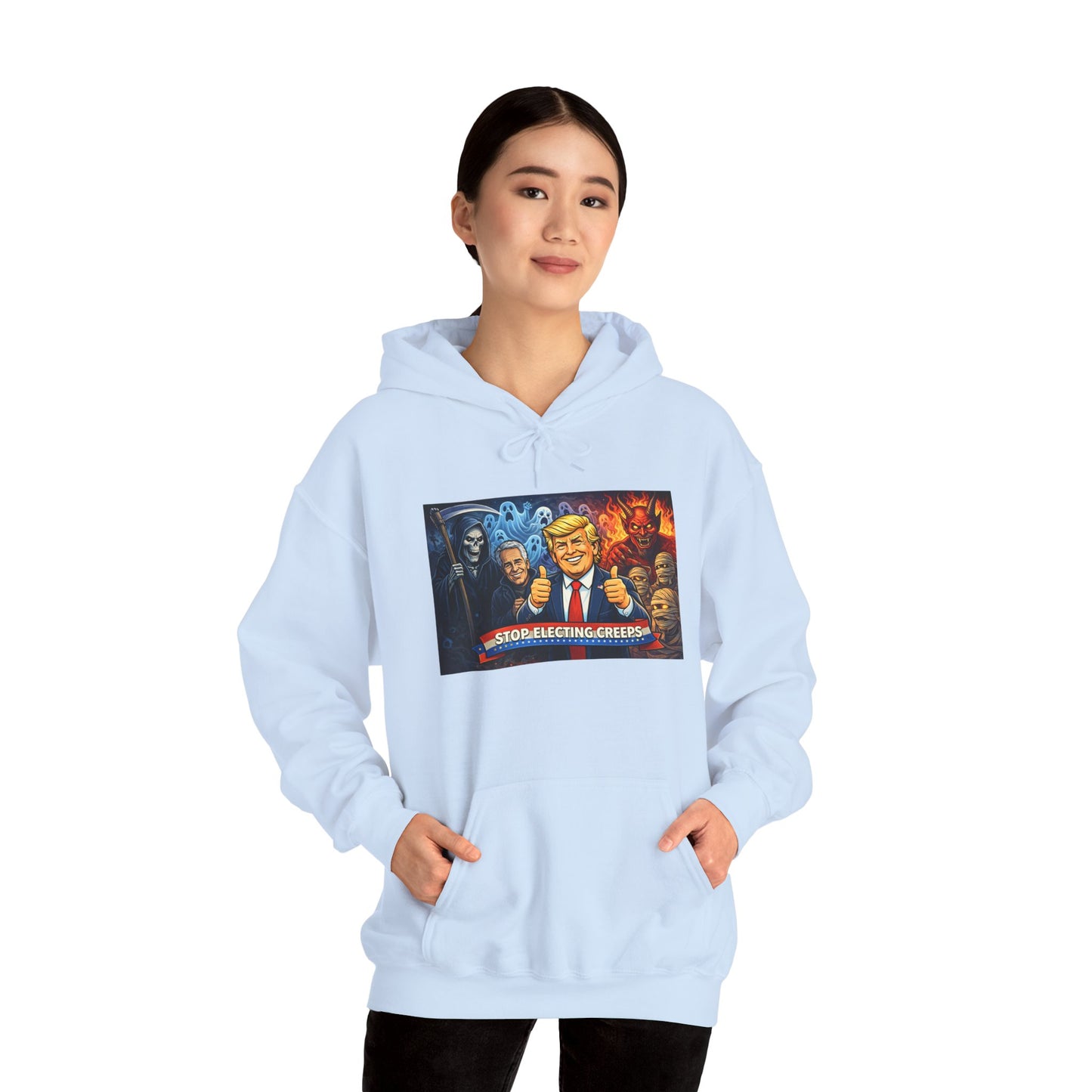Political Caricature Hoodie — Bold Retro Satire Graphic Sweatshirt