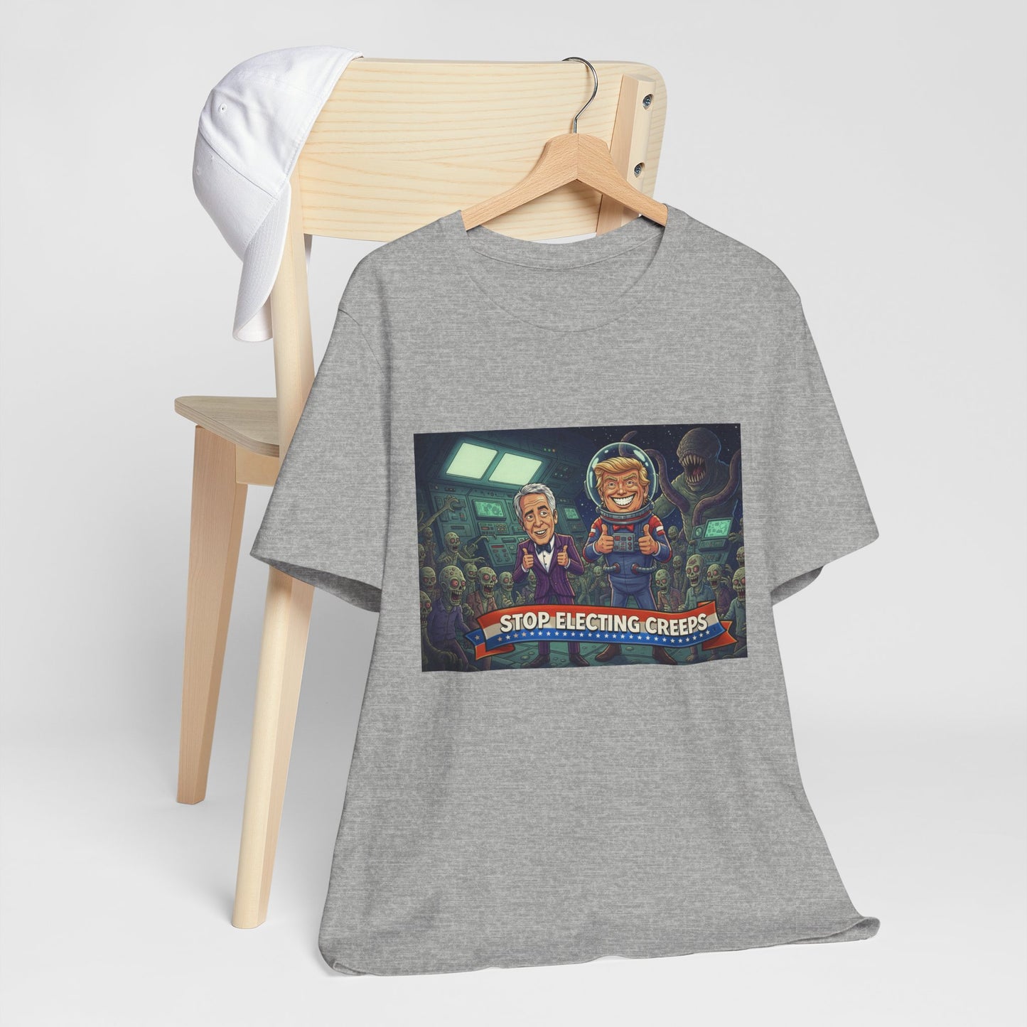 Political Satire Tee — “Stop Electing Creeps” Graphic Shirt