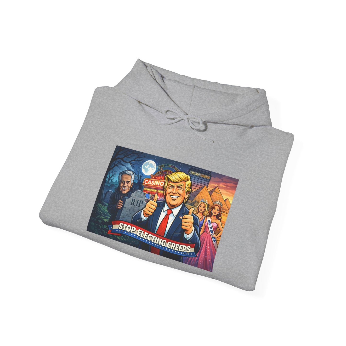 Political Hoodie — 'Make America Grateful' Cartoon Trump & Supporters Graphic Hoodie