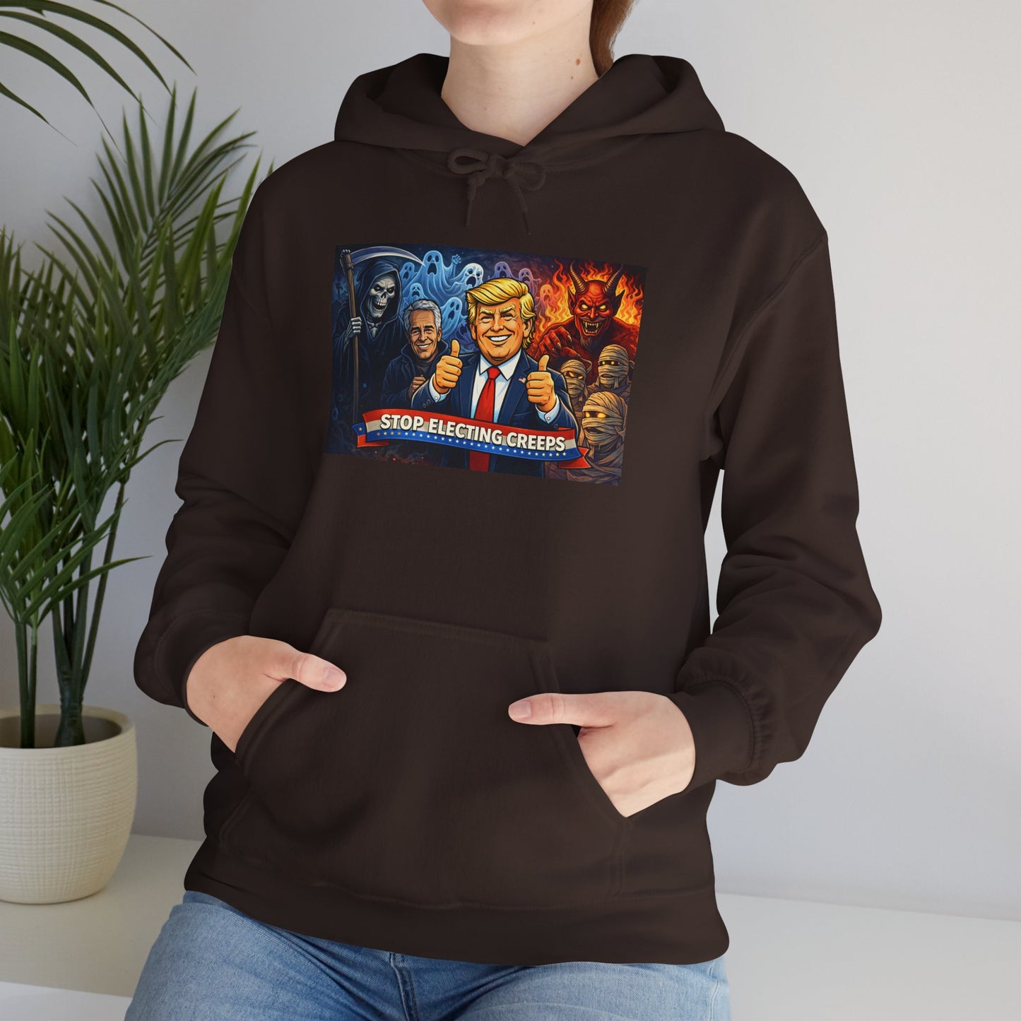 Political Caricature Hoodie — Bold Retro Satire Graphic Sweatshirt