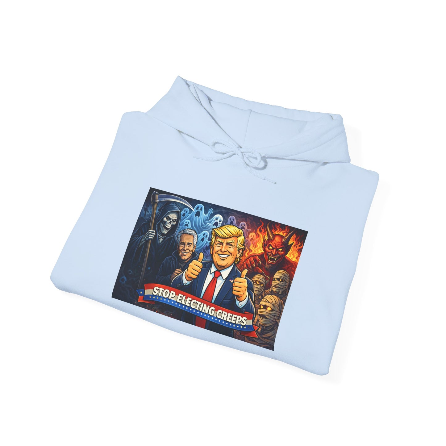 Political Caricature Hoodie — Bold Retro Satire Graphic Sweatshirt