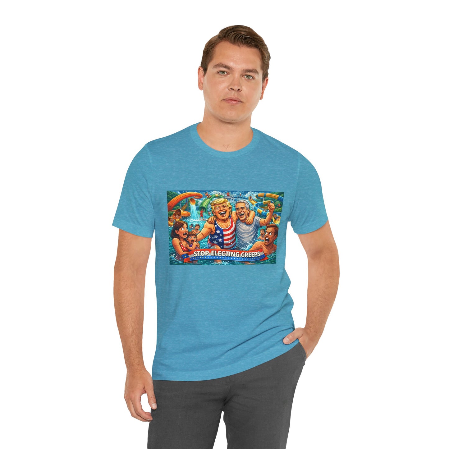 T‑Shirt — "Stop Fleecing Creeps" Beach Party Graphic Tee