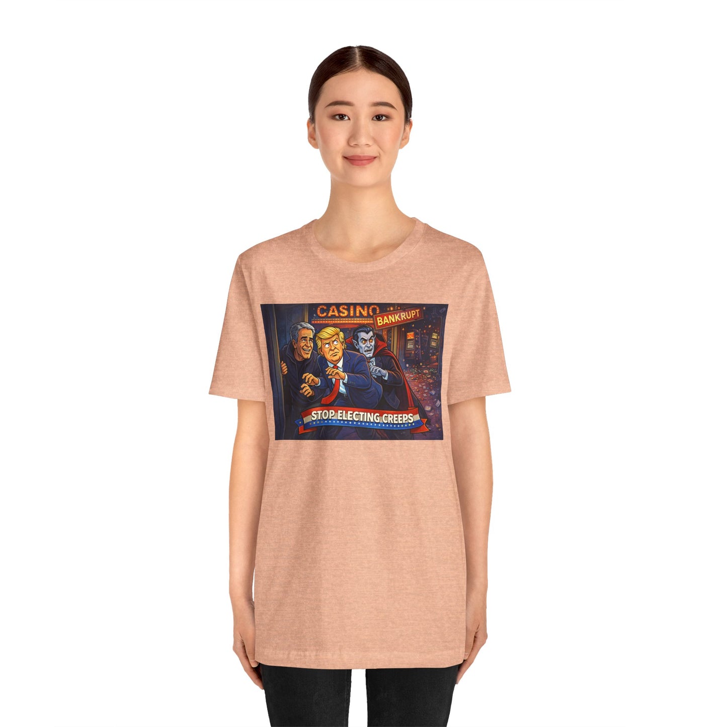 Casino Bankrupt Graphic Tee — "Stop Electing Creeps" Political Satire T‑Shirt