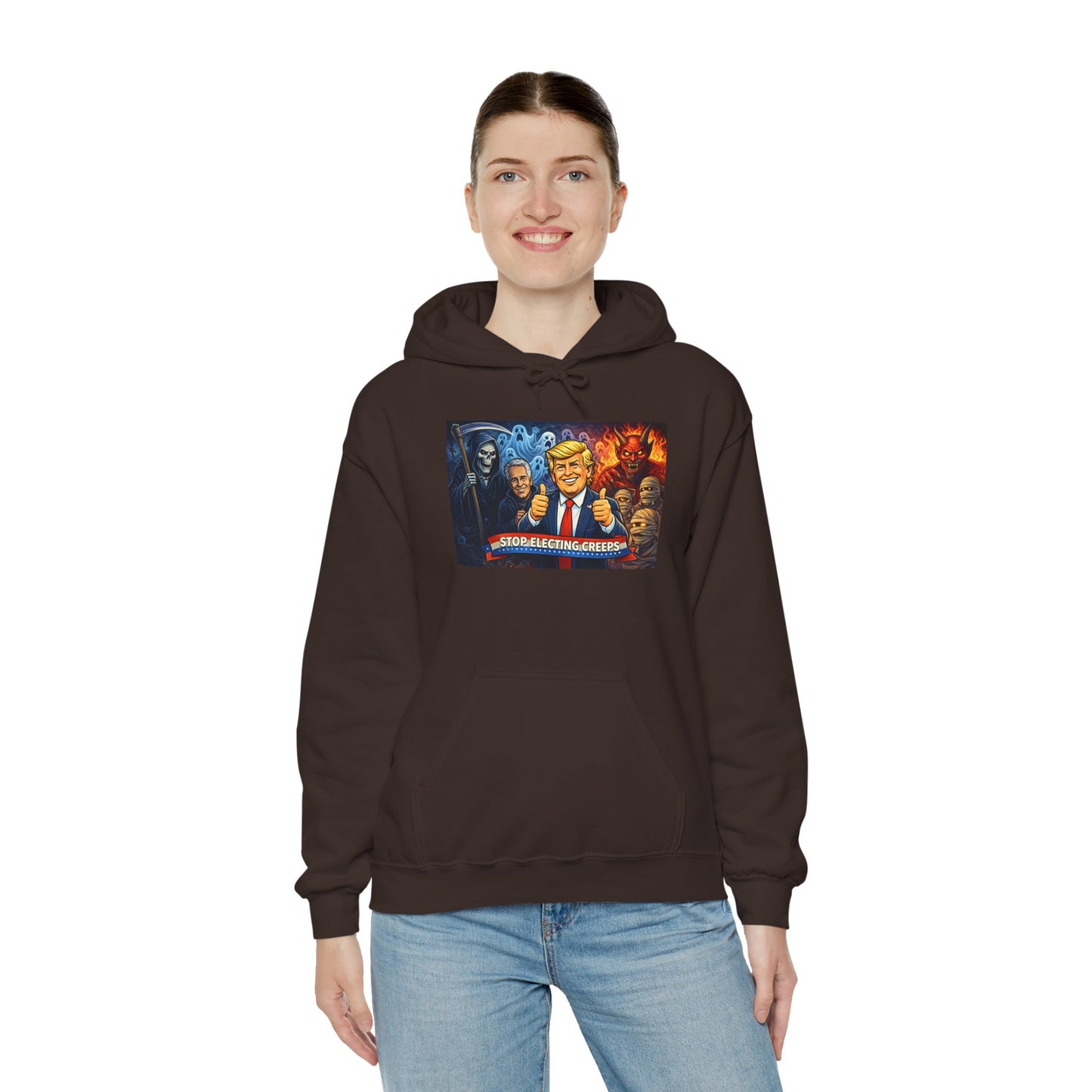 Political Caricature Hoodie — Bold Retro Satire Graphic Sweatshirt