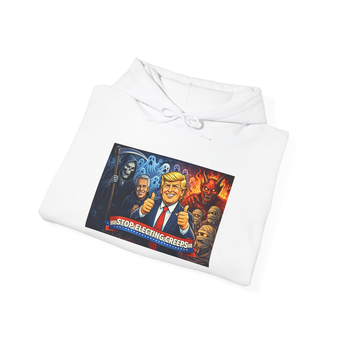 Political Caricature Hoodie — Bold Retro Satire Graphic Sweatshirt