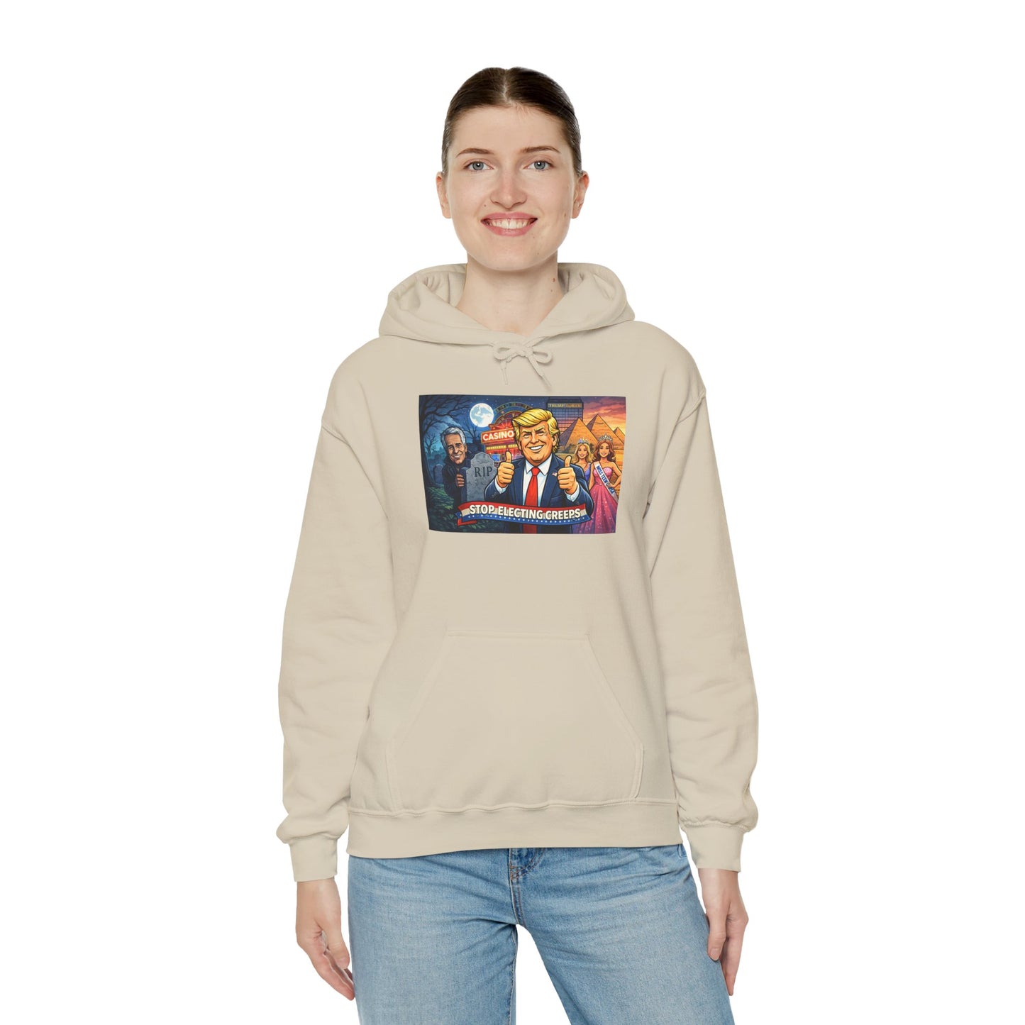 Political Hoodie — 'Make America Grateful' Cartoon Trump & Supporters Graphic Hoodie