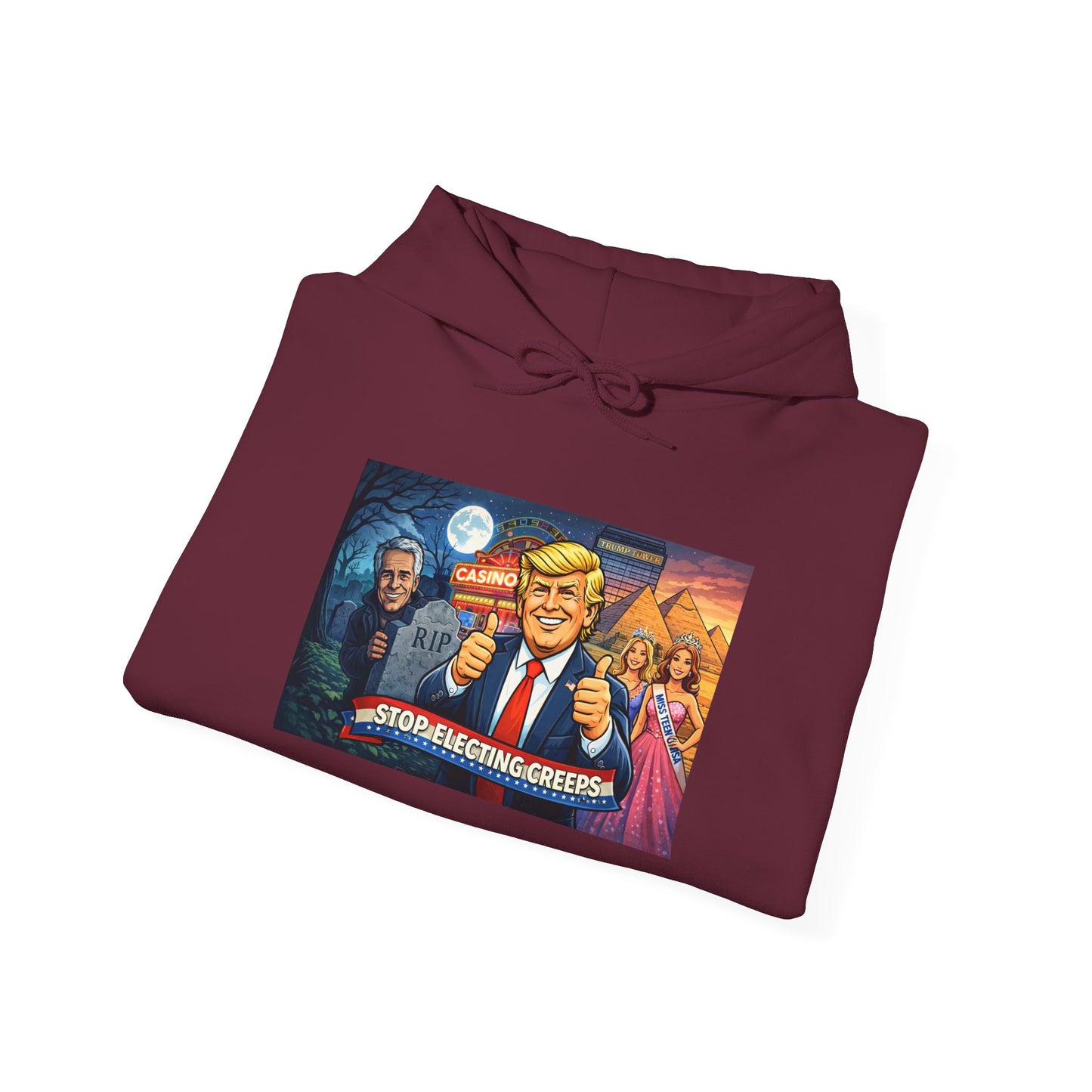Political Hoodie — 'Make America Grateful' Cartoon Trump & Supporters Graphic Hoodie