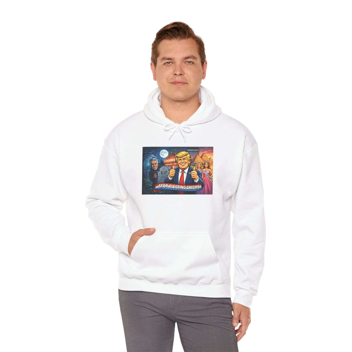 Political Hoodie — 'Make America Grateful' Cartoon Trump & Supporters Graphic Hoodie