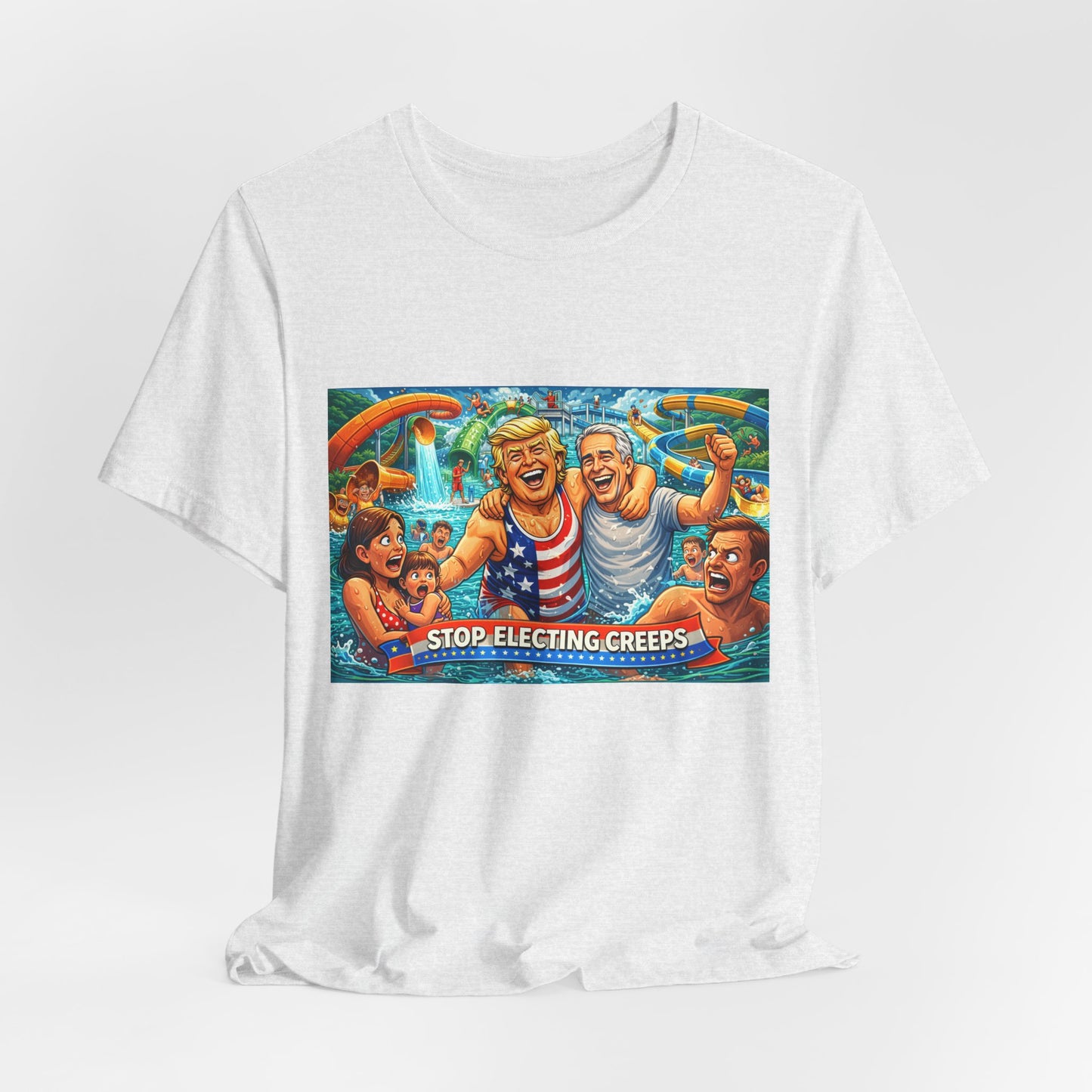 T‑Shirt — "Stop Fleecing Creeps" Beach Party Graphic Tee