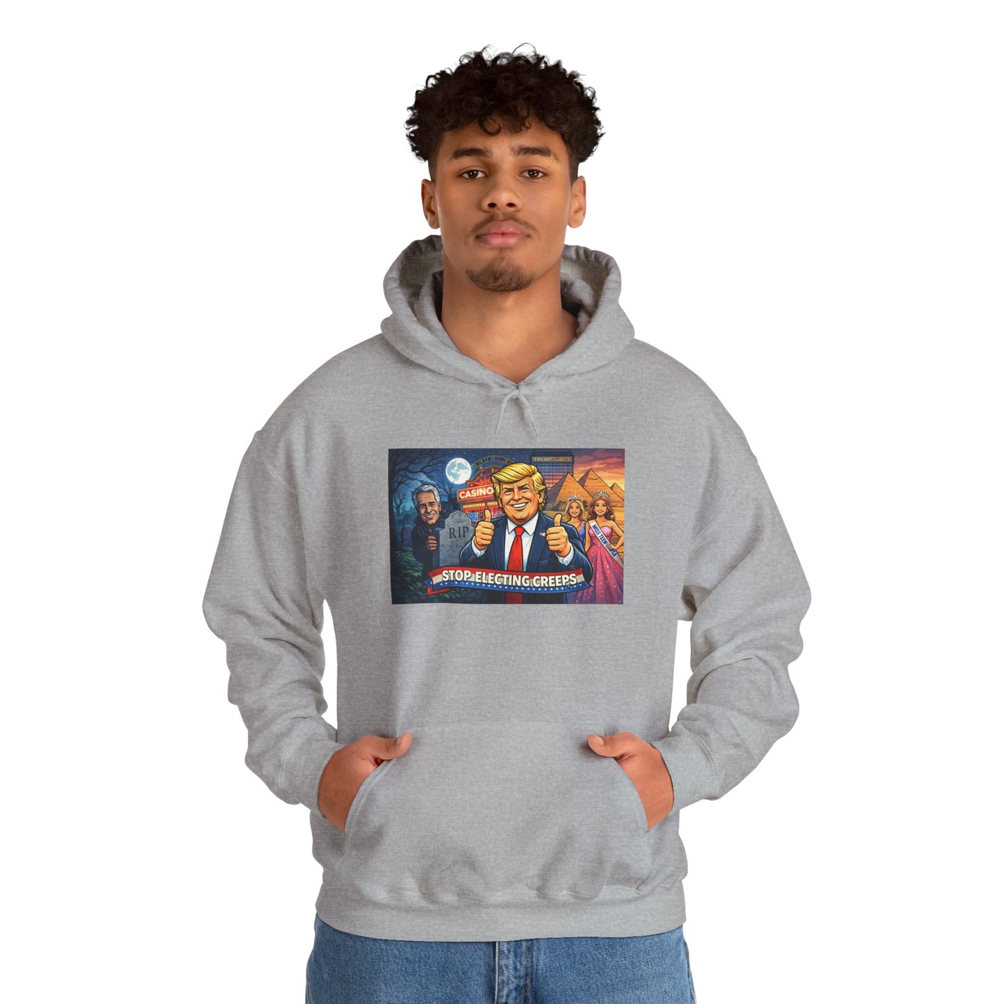 Political Hoodie — 'Make America Grateful' Cartoon Trump & Supporters Graphic Hoodie
