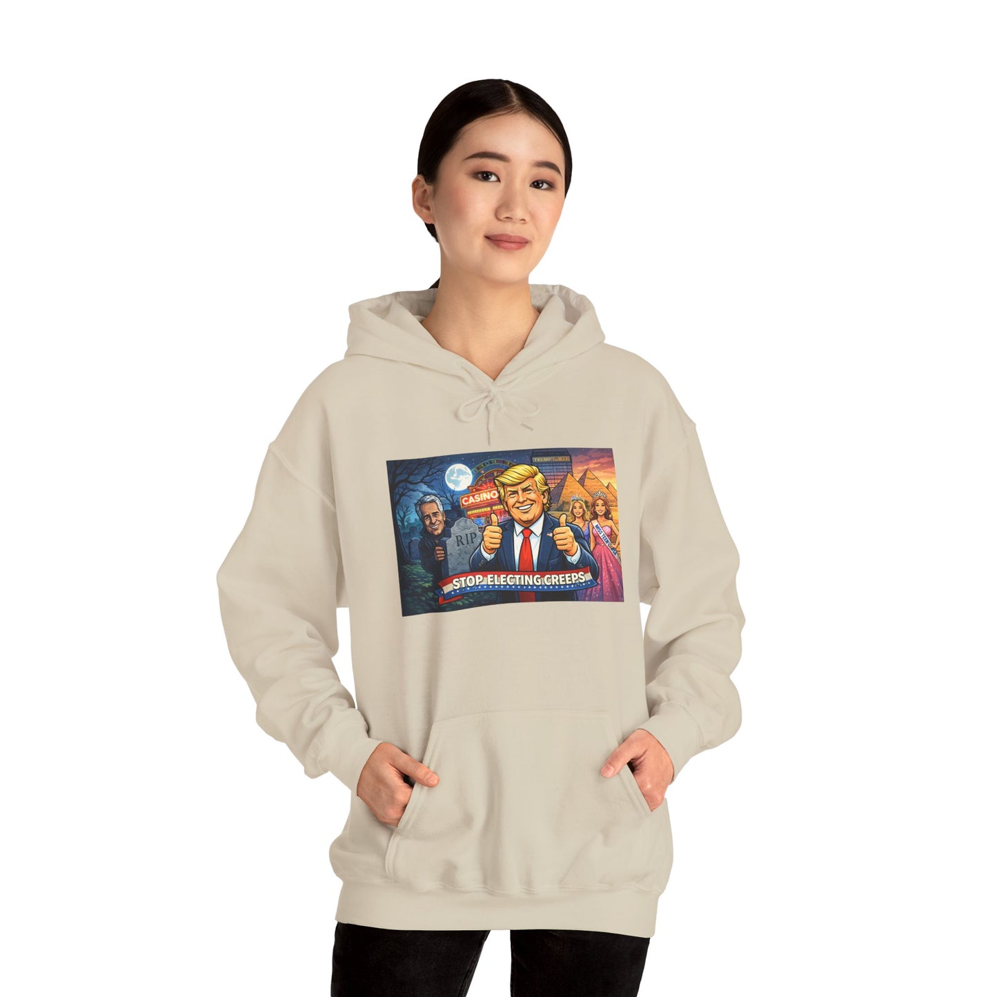 Political Hoodie — 'Make America Grateful' Cartoon Trump & Supporters Graphic Hoodie