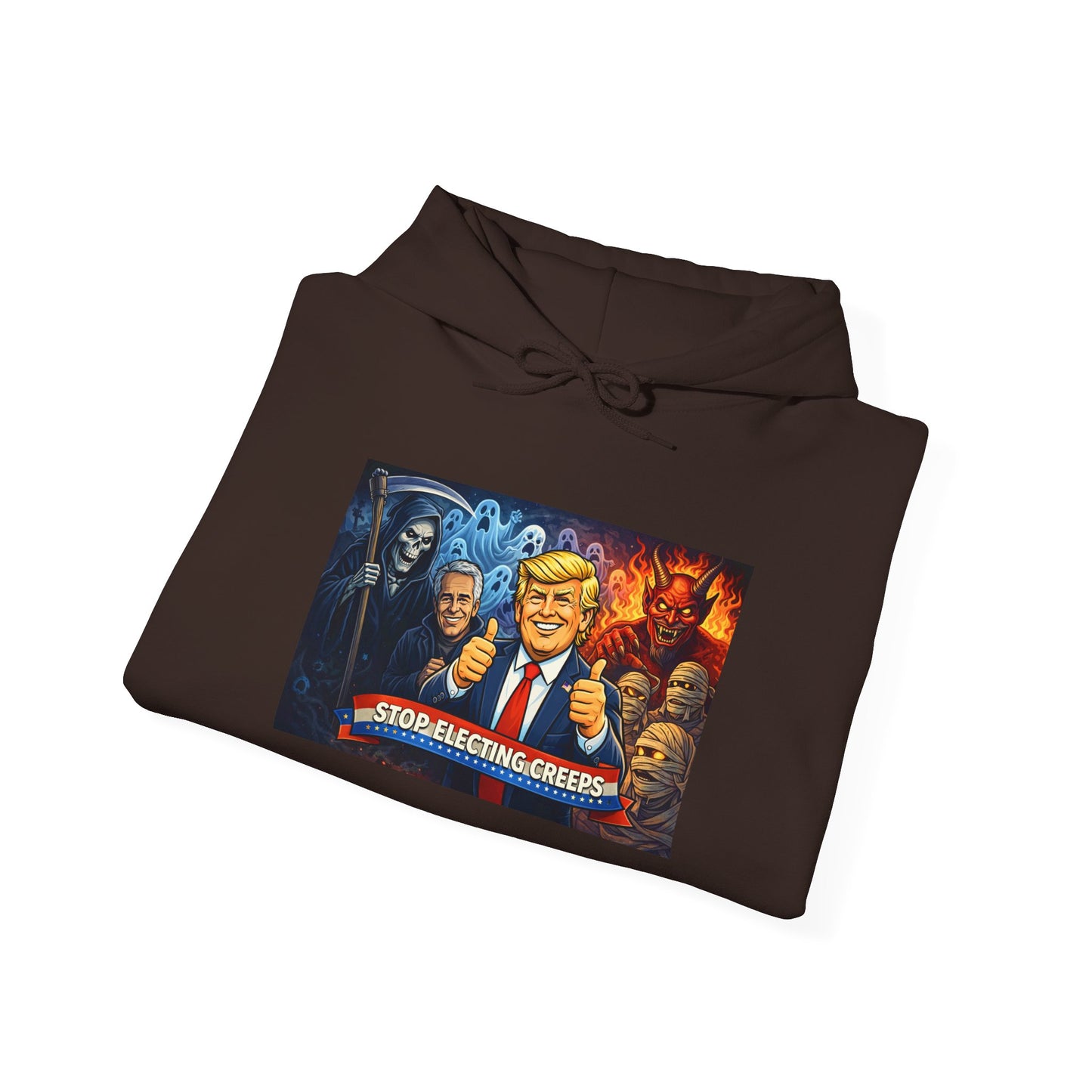 Political Caricature Hoodie — Bold Retro Satire Graphic Sweatshirt