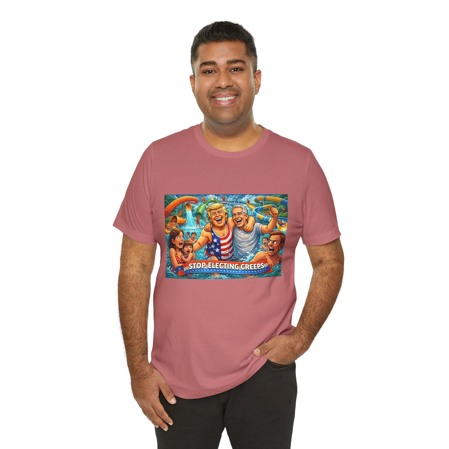 T‑Shirt — "Stop Fleecing Creeps" Beach Party Graphic Tee