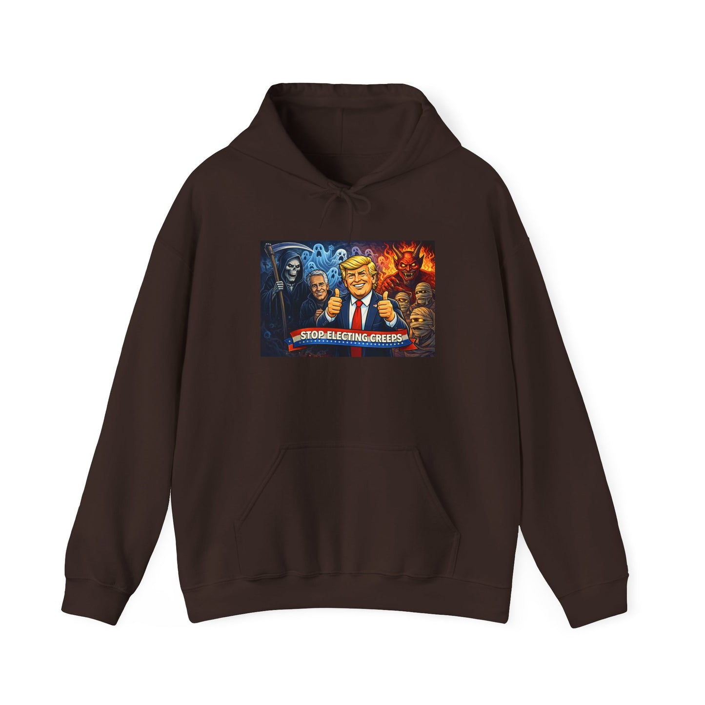 Political Caricature Hoodie — Bold Retro Satire Graphic Sweatshirt