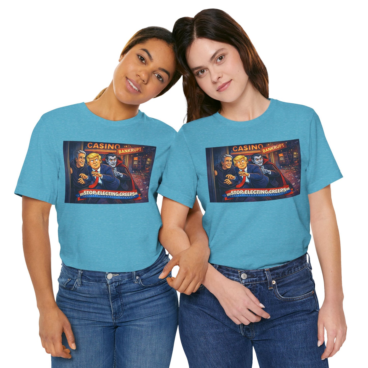 Casino Bankrupt Graphic Tee — "Stop Electing Creeps" Political Satire T‑Shirt