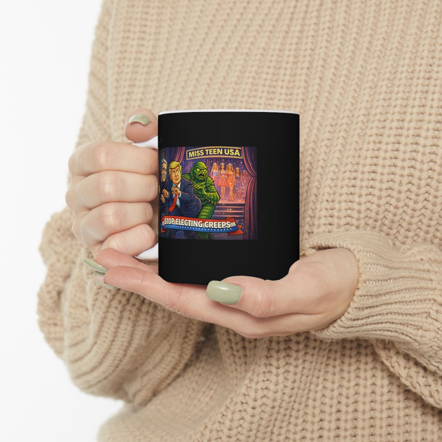 Vintage Stage Curtain Coffee Mug with Showbiz Illustration