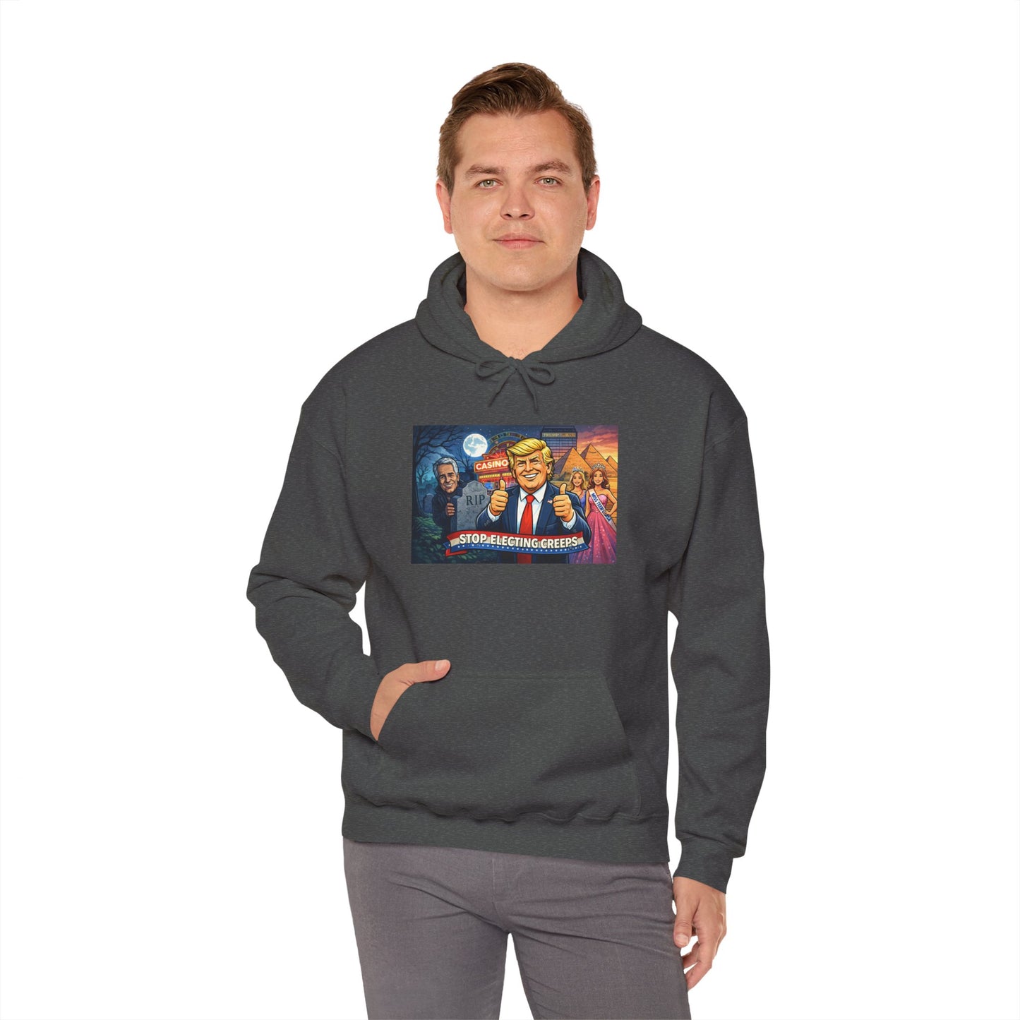 Political Hoodie — 'Make America Grateful' Cartoon Trump & Supporters Graphic Hoodie