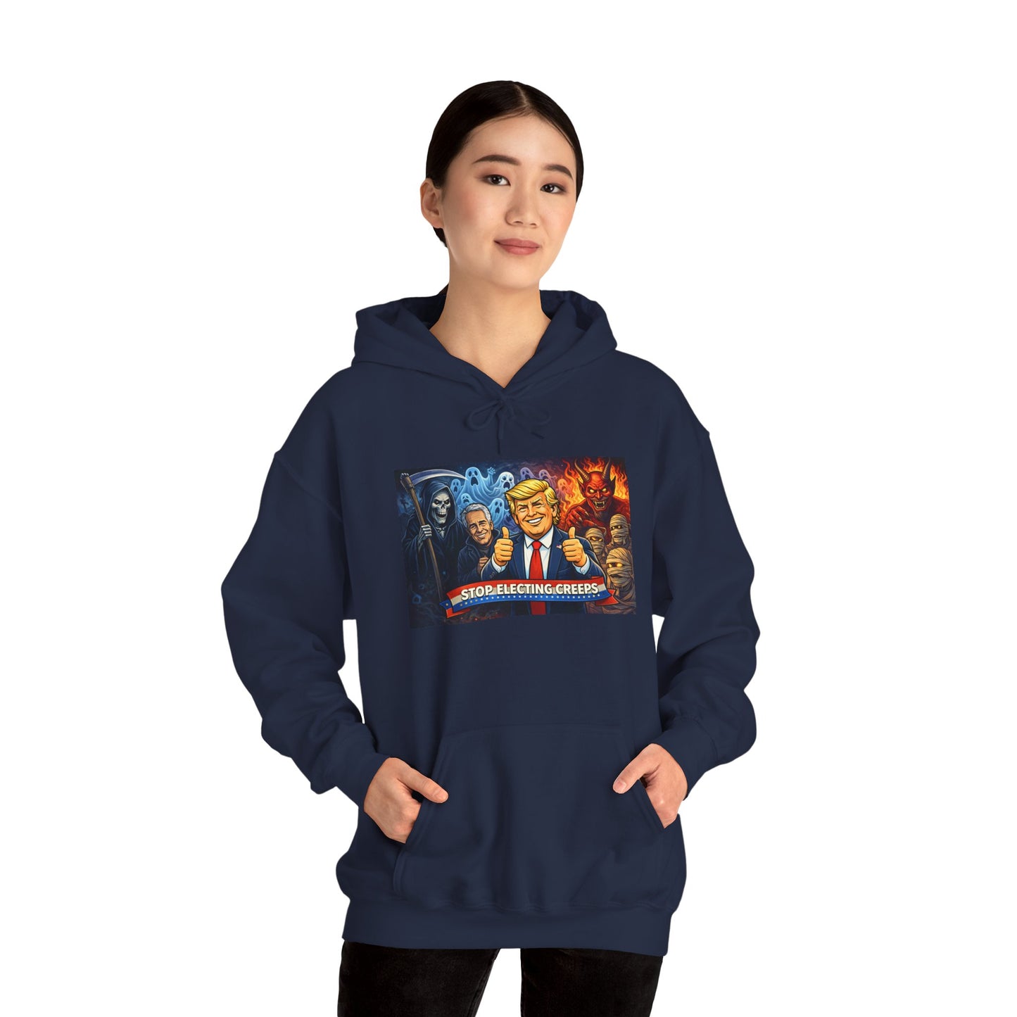 Political Caricature Hoodie — Bold Retro Satire Graphic Sweatshirt