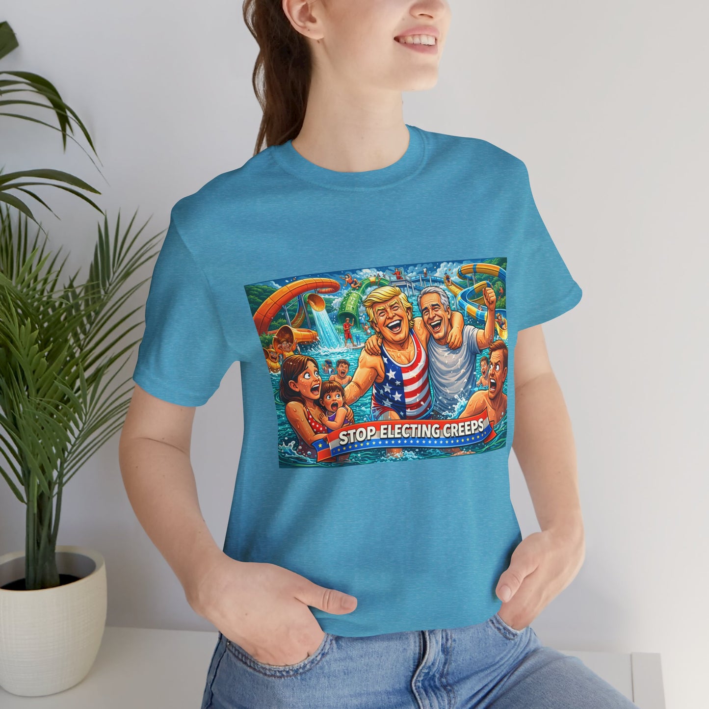 T‑Shirt — "Stop Fleecing Creeps" Beach Party Graphic Tee