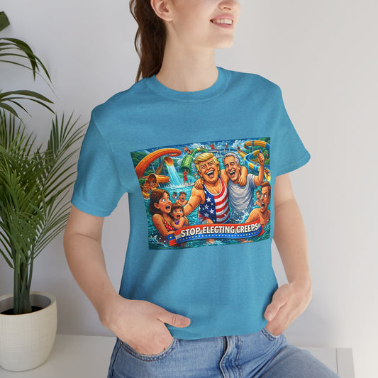 T‑Shirt — "Stop Fleecing Creeps" Beach Party Graphic Tee