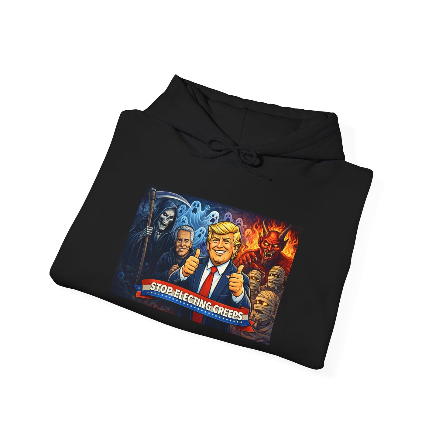 Political Caricature Hoodie — Bold Retro Satire Graphic Sweatshirt