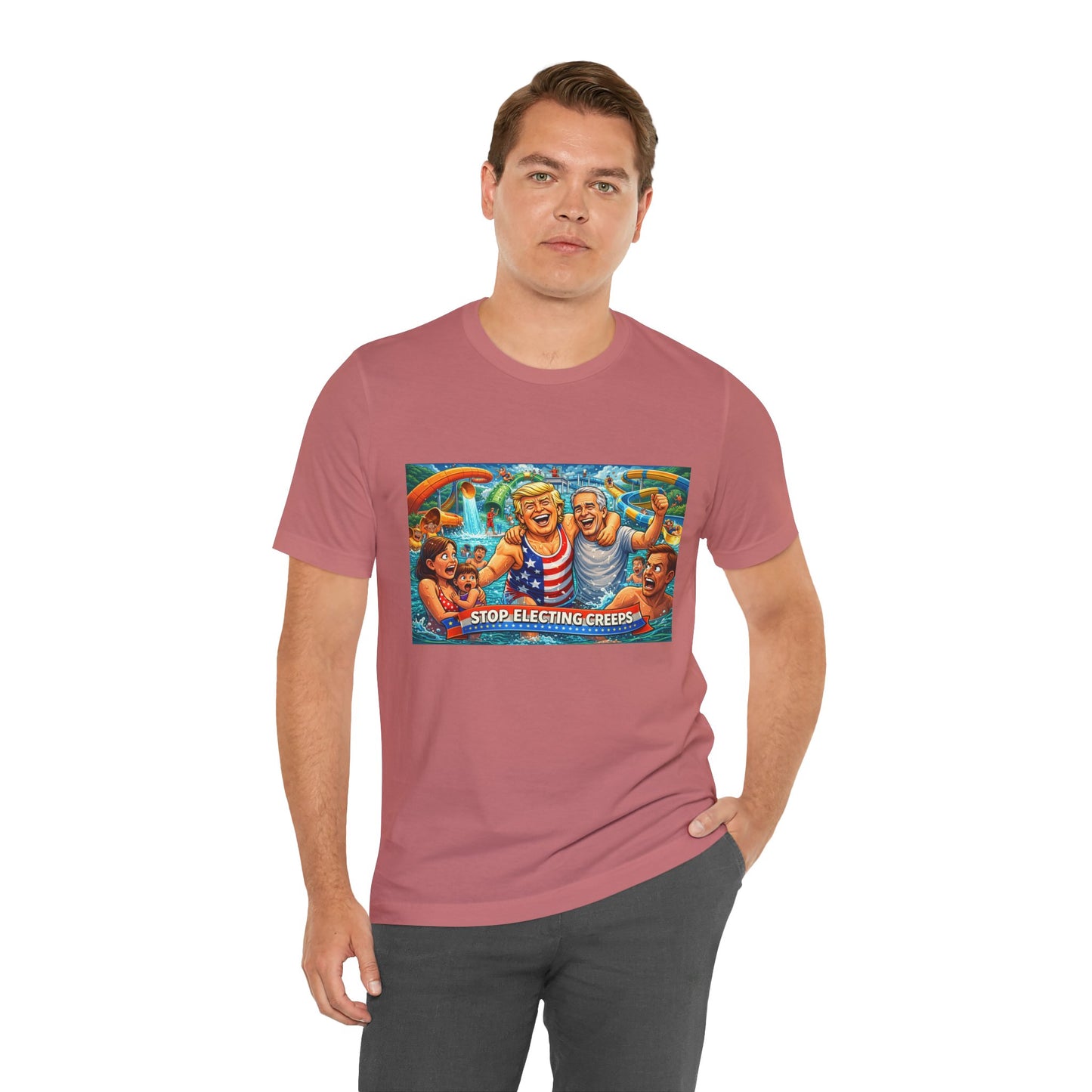 T‑Shirt — "Stop Fleecing Creeps" Beach Party Graphic Tee