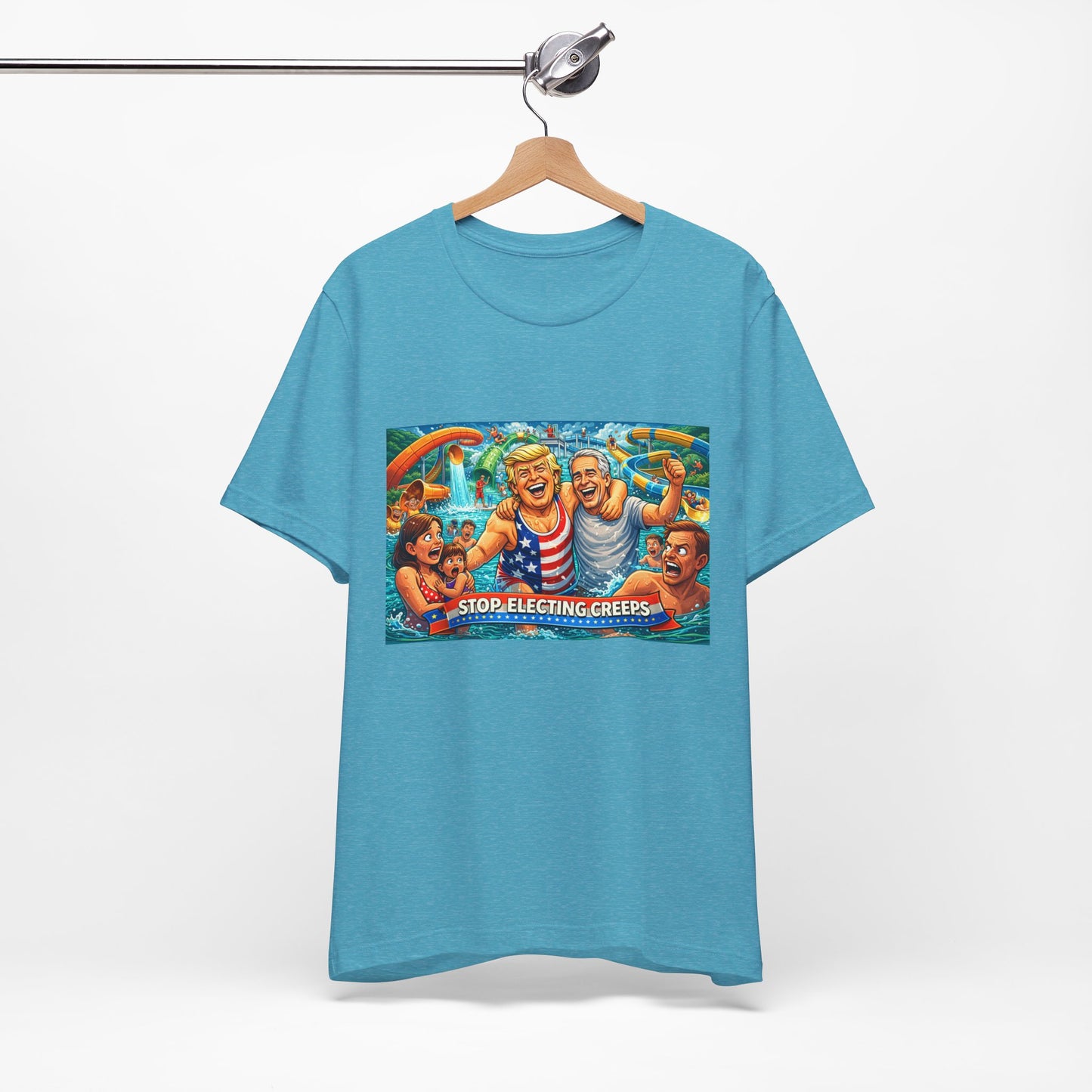T‑Shirt — "Stop Fleecing Creeps" Beach Party Graphic Tee