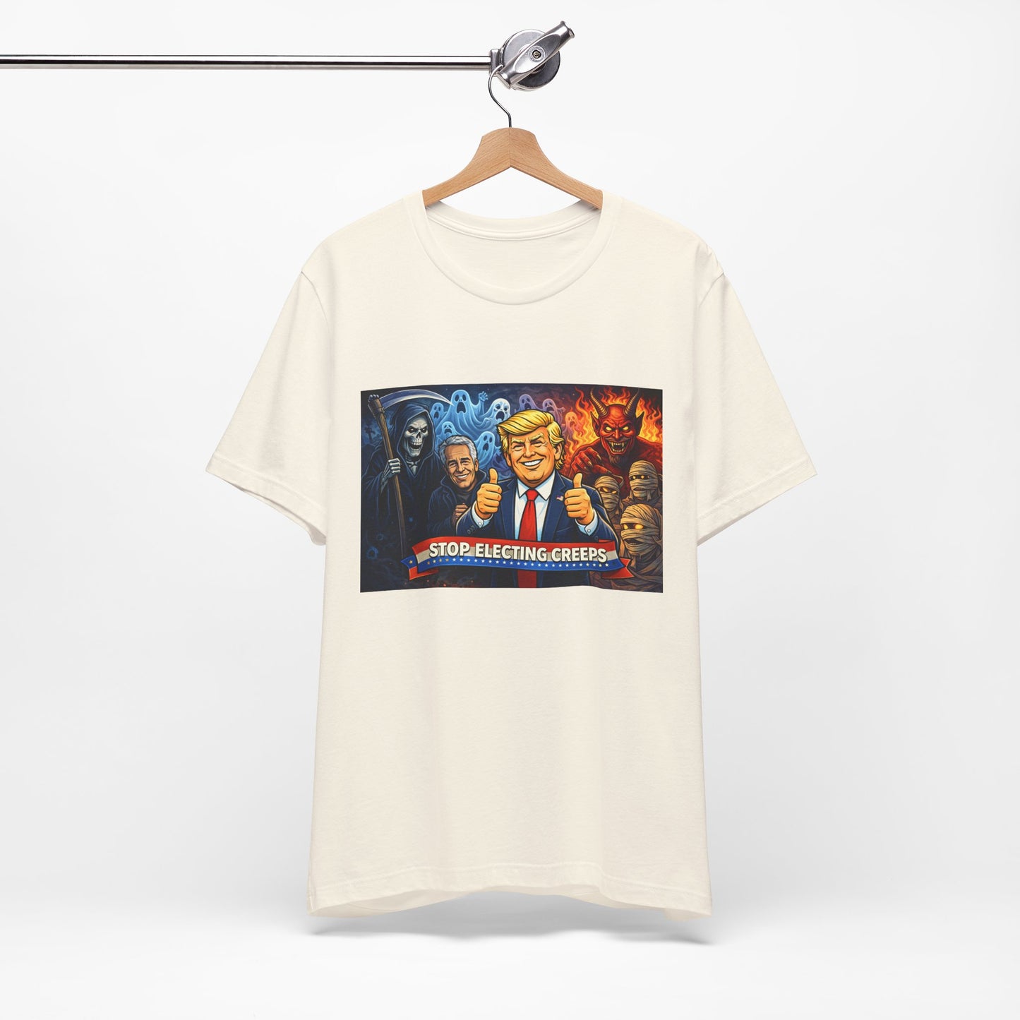 Political Satire Tee — "Stop Electing Creeps" Trump & Monsters Graphic Shirt