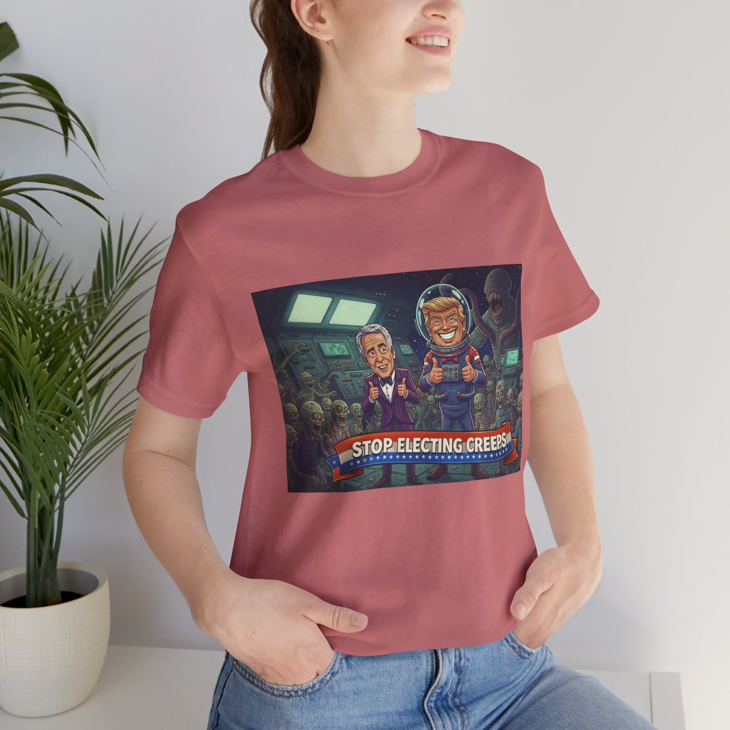 Political Satire Tee — “Stop Electing Creeps” Graphic Shirt