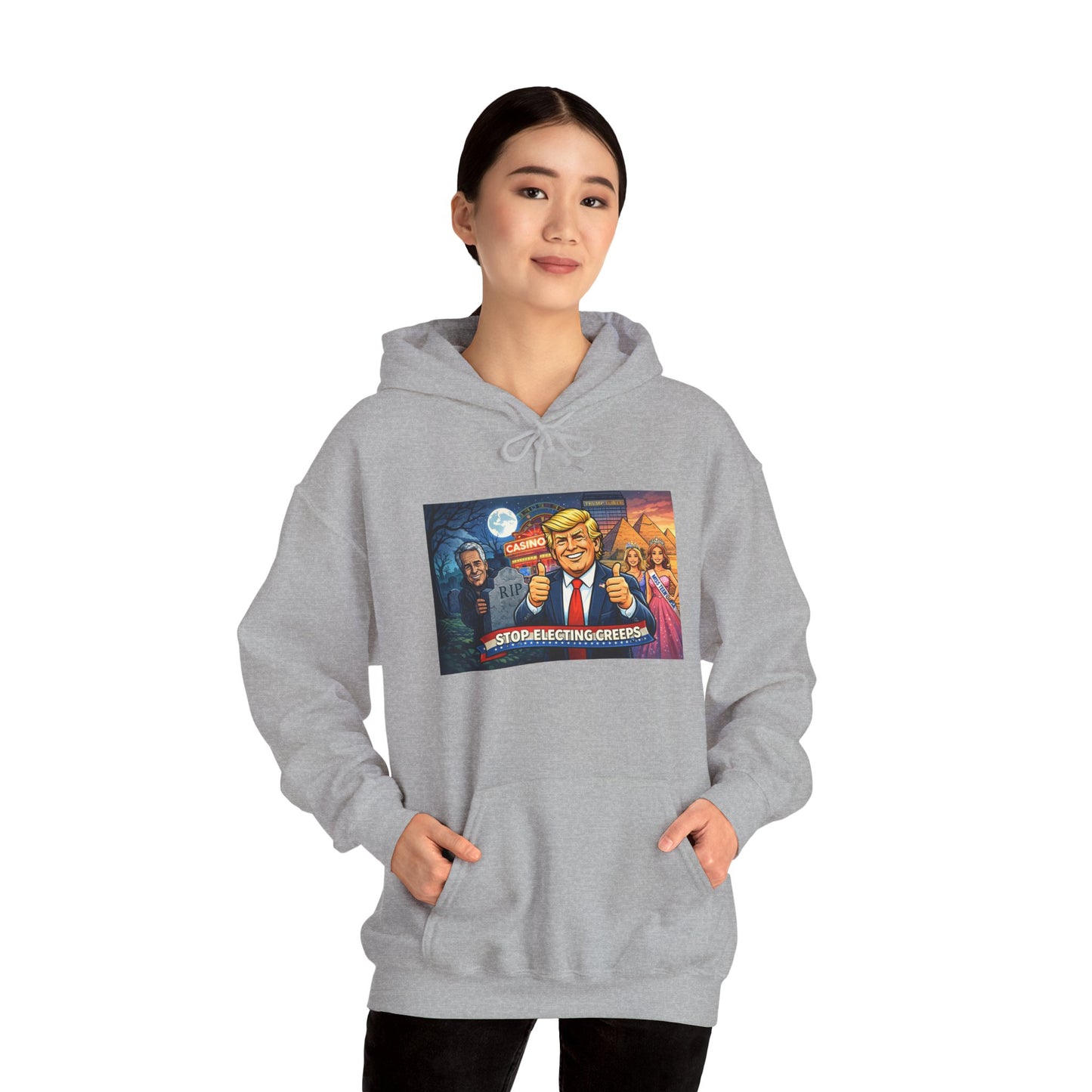 Political Hoodie — 'Make America Grateful' Cartoon Trump & Supporters Graphic Hoodie