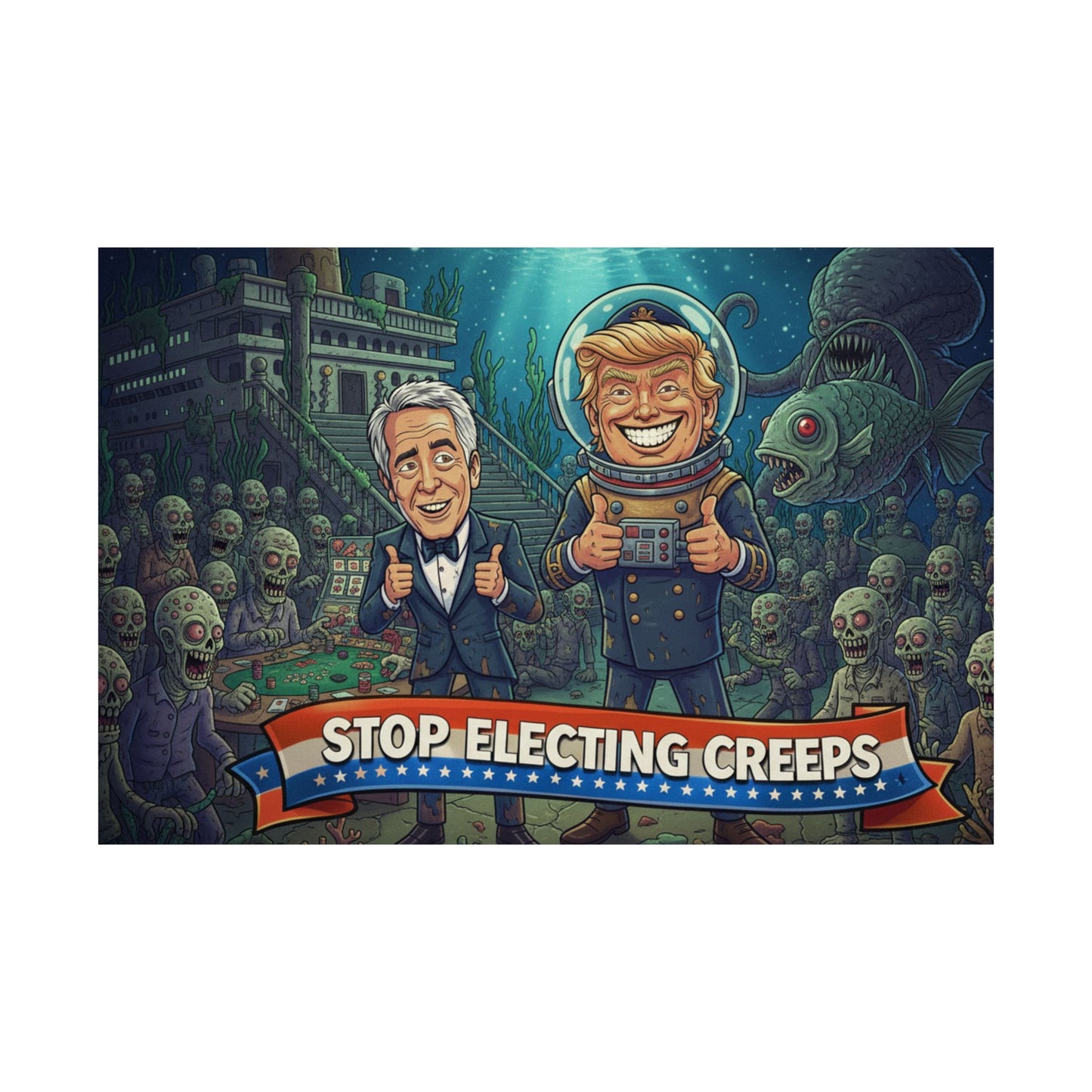Matte Horizontal Poster — "Stop Electing Creeps" Political Satire Art Print