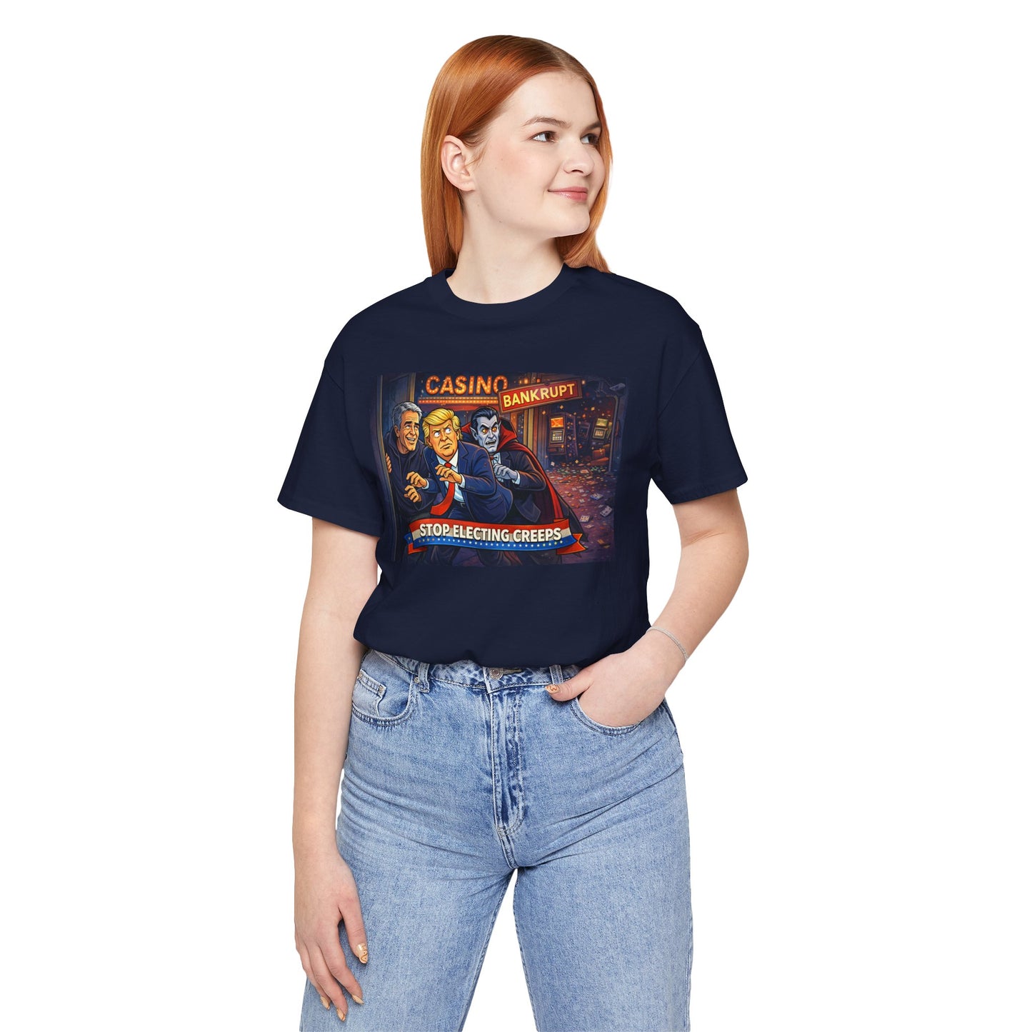 Casino Bankrupt Graphic Tee — "Stop Electing Creeps" Political Satire T‑Shirt