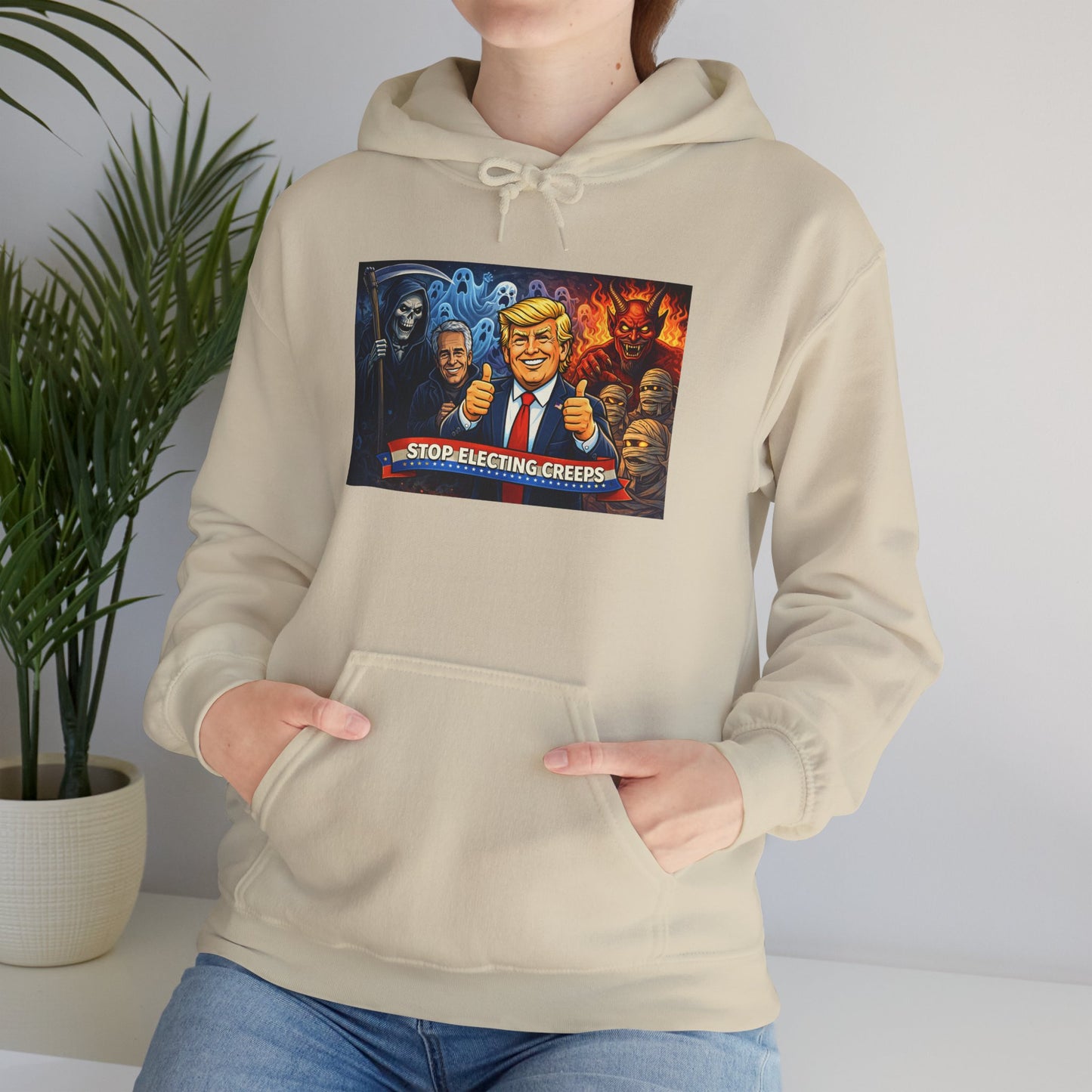 Political Caricature Hoodie — Bold Retro Satire Graphic Sweatshirt