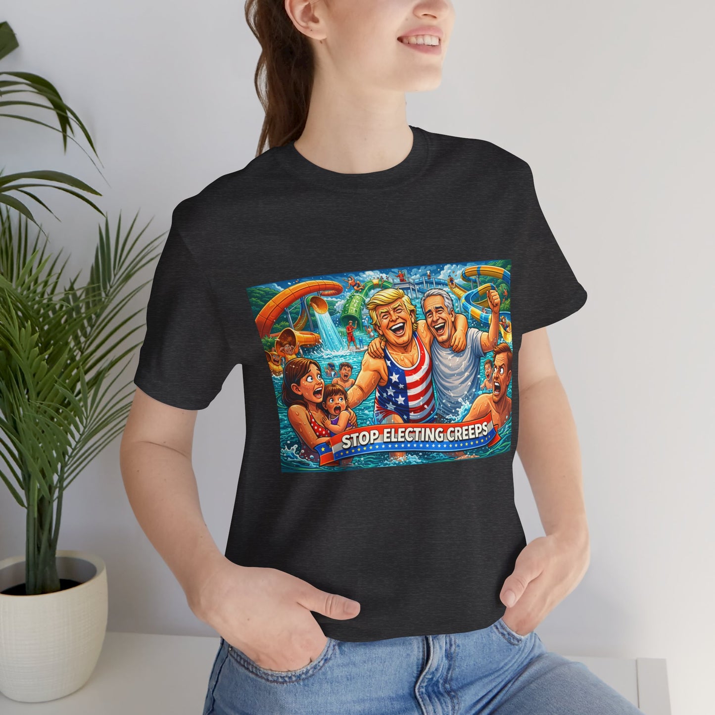 T‑Shirt — "Stop Fleecing Creeps" Beach Party Graphic Tee